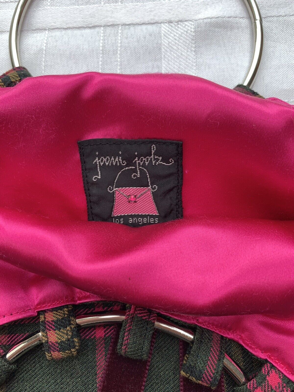Vintage Plaid Bag Pink Lining Silver Loop Hoops Handles Rare Purse by Joomi Joolz - Image 5