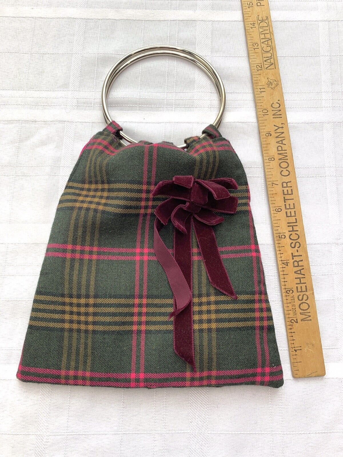Vintage Plaid Bag Pink Lining Silver Loop Hoops Handles Rare Purse by Joomi Joolz - Image 7