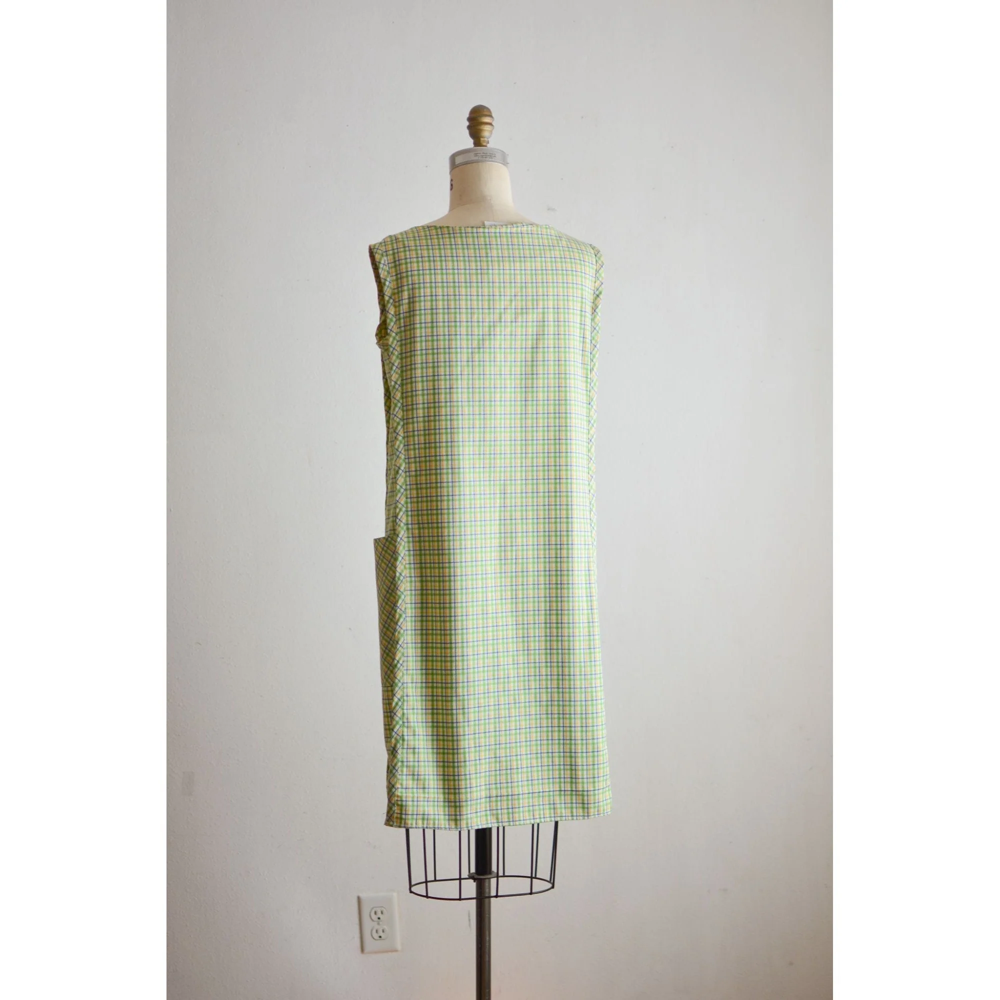 Vintage Plaid Dress Green Mustard 60s Midi Casual Comfortable Medium - Image 2