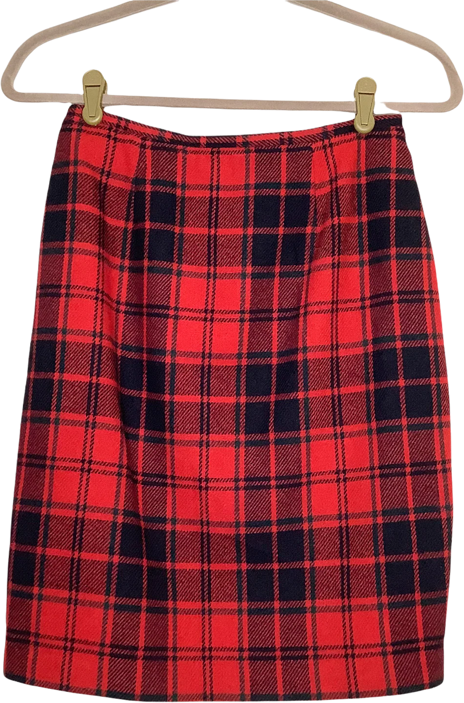 Vintage Plaid Skirt 80s 90s Wool Blend Pencil Secretary Academia Stretch Waist