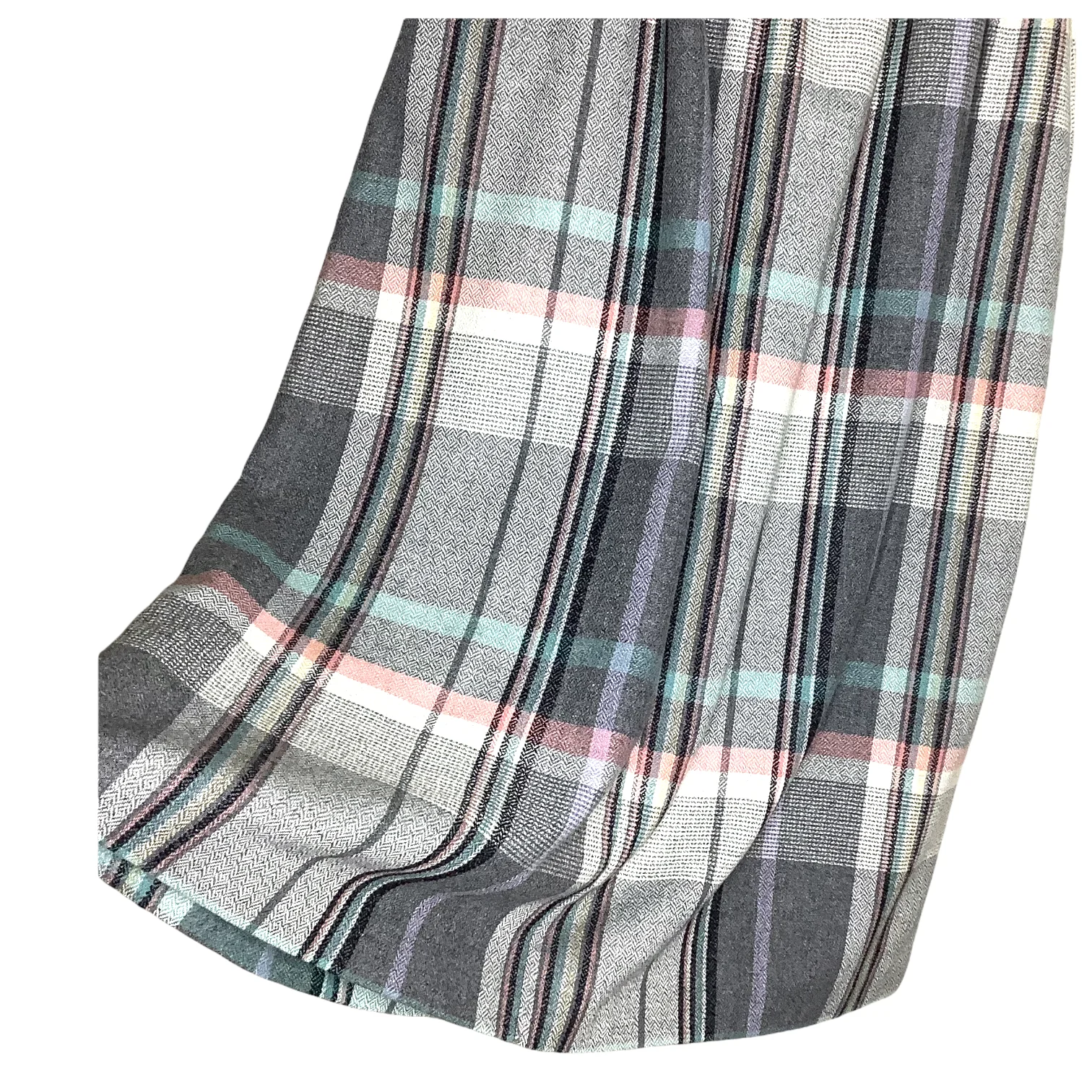 Vintage Plaid Skirt 80s Wool Blend A-Line Secretary Academia Pockets Gray Pink - Image 2