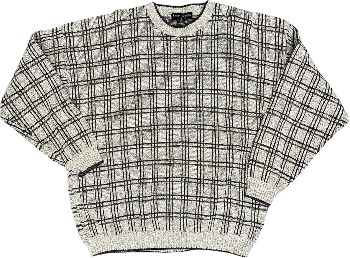 Vintage Plaid Sweater Crewneck 90s Men's Liberty Sweaters Acrylic Cotton by Liberty