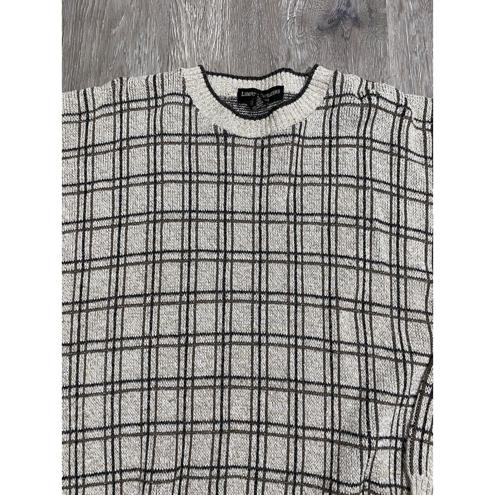 Vintage Plaid Sweater Crewneck 90s Men's Liberty Sweaters Acrylic Cotton by Liberty - Image 2