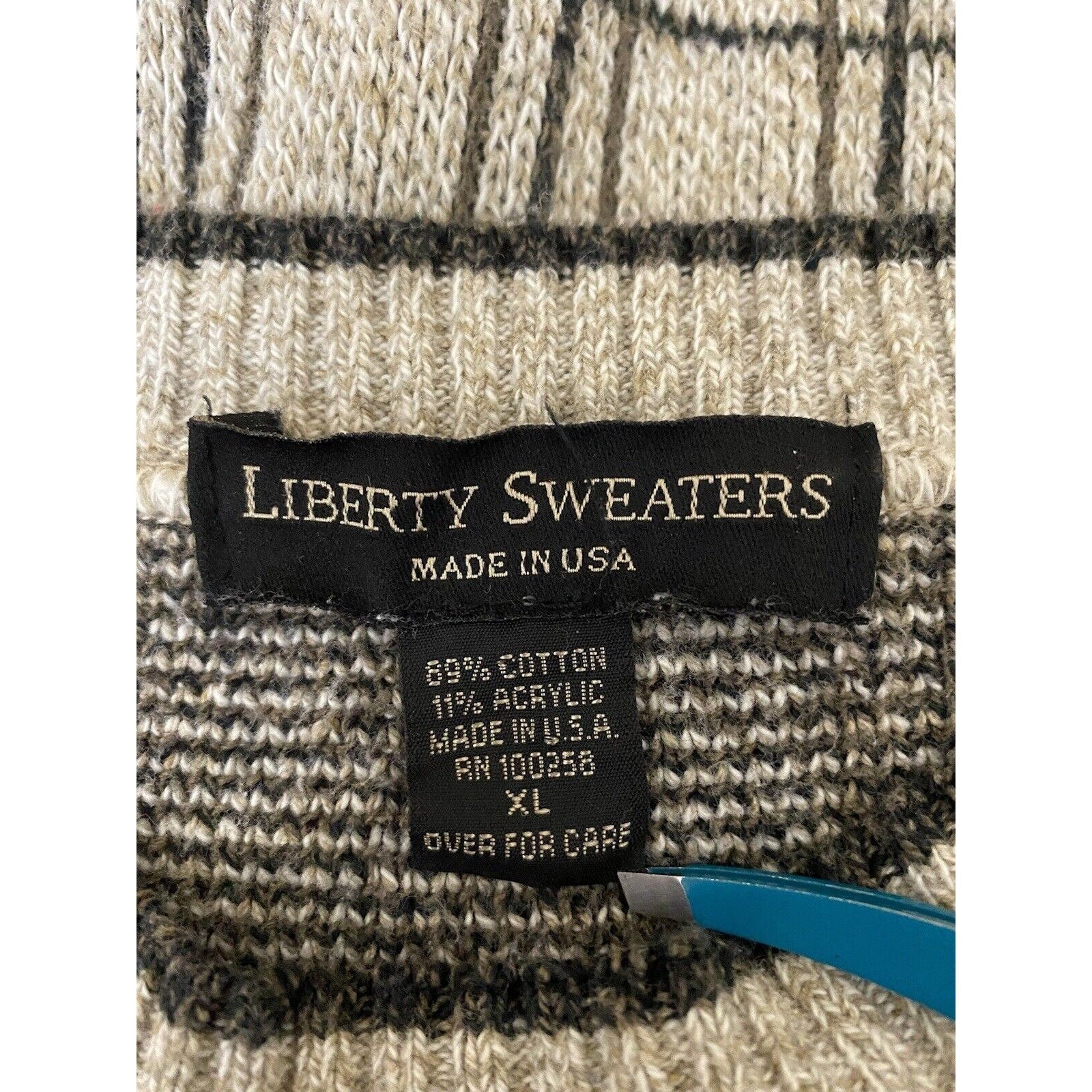 Vintage Plaid Sweater Crewneck 90s Men's Liberty Sweaters Acrylic Cotton by Liberty - Image 5