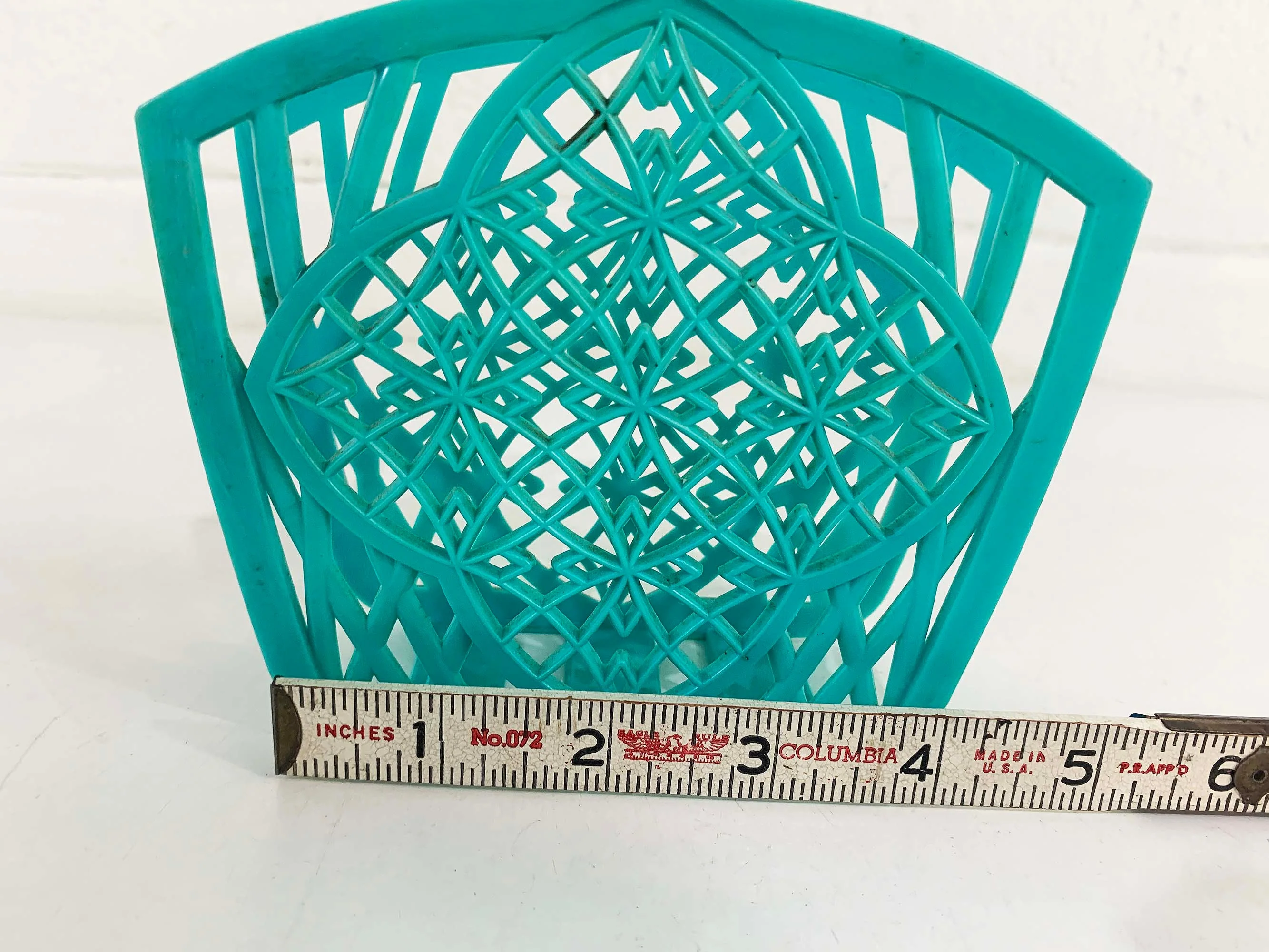 Vintage Plastic Blue Napkin Holder Geometric Teal Turquoise Mid-Century Kitchen Retro Kitsch Letter Mail 60s - Image 7