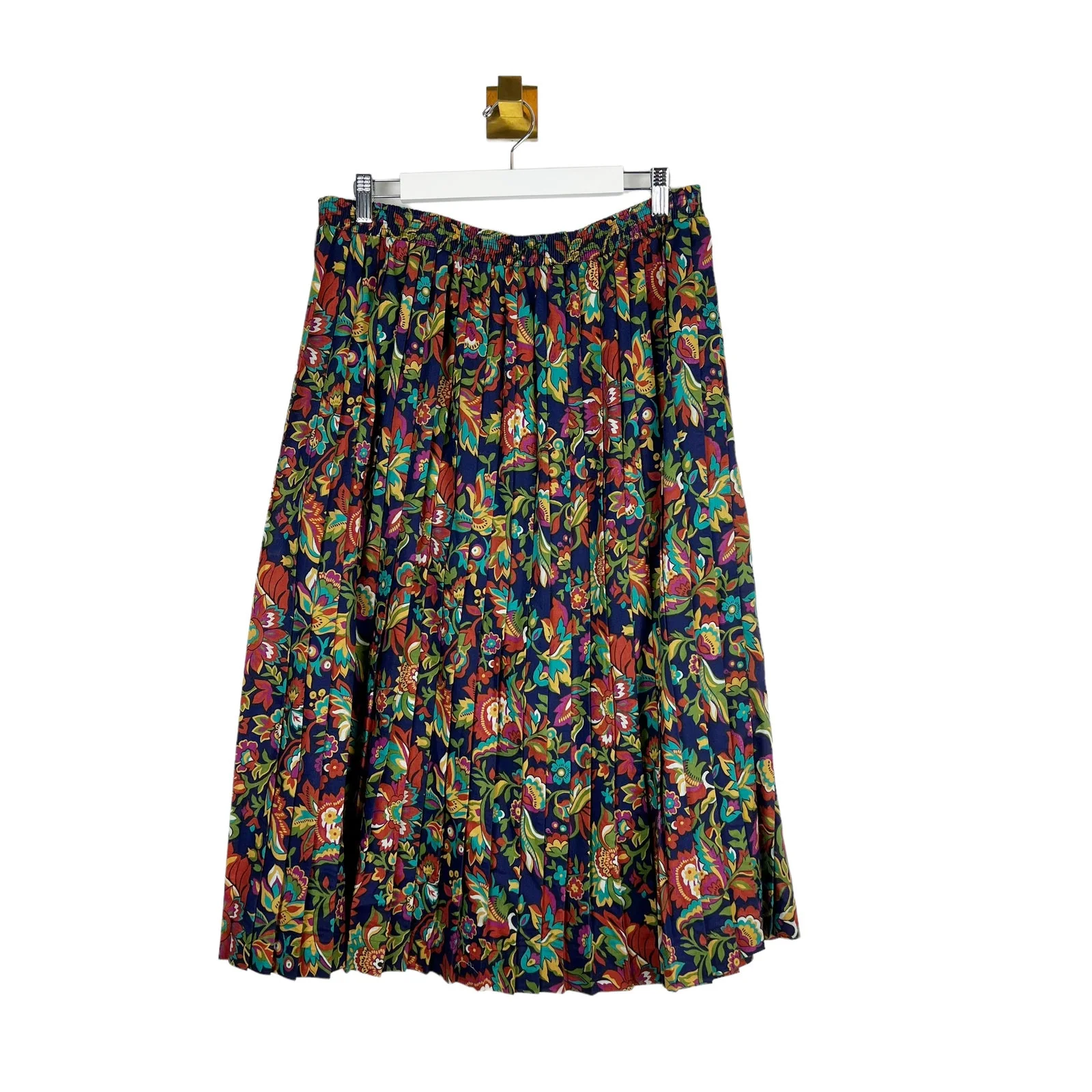 Vintage Pleated Midi Skirt Blue Floral Pull-On Stretch by Nikki Lange - Image 2