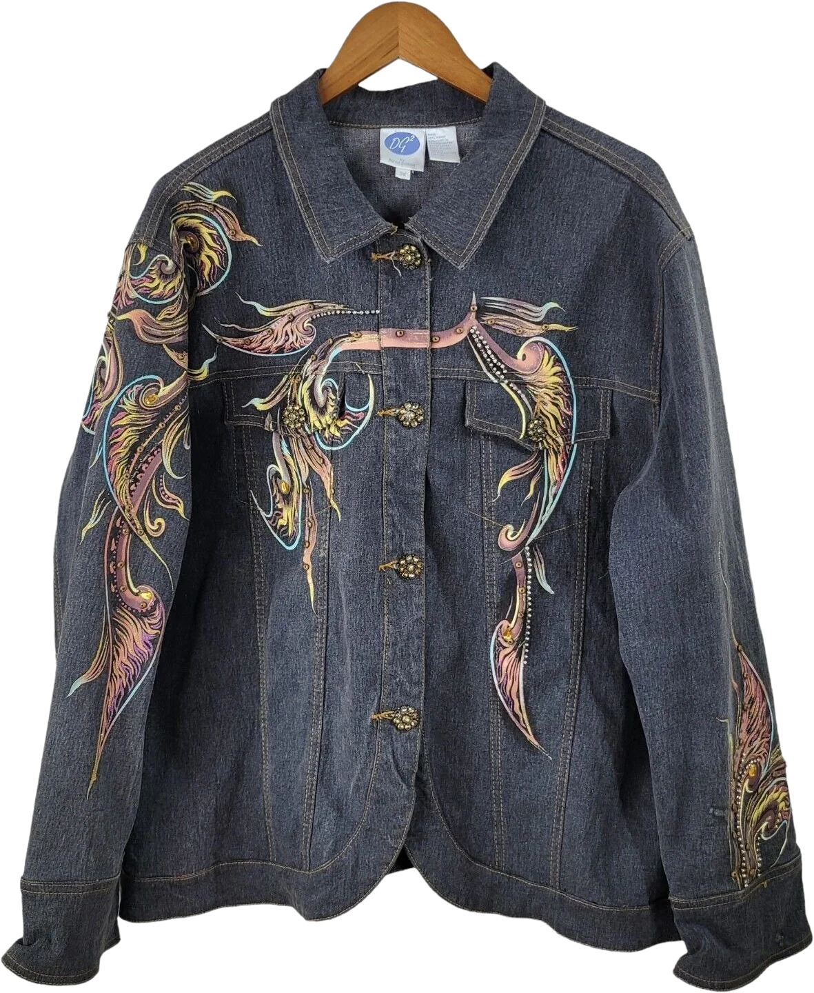 Vintage Plus Size 3x 22/24 Dark Denim Jacket Coat Embellished Studded Bling by Diane Gilman