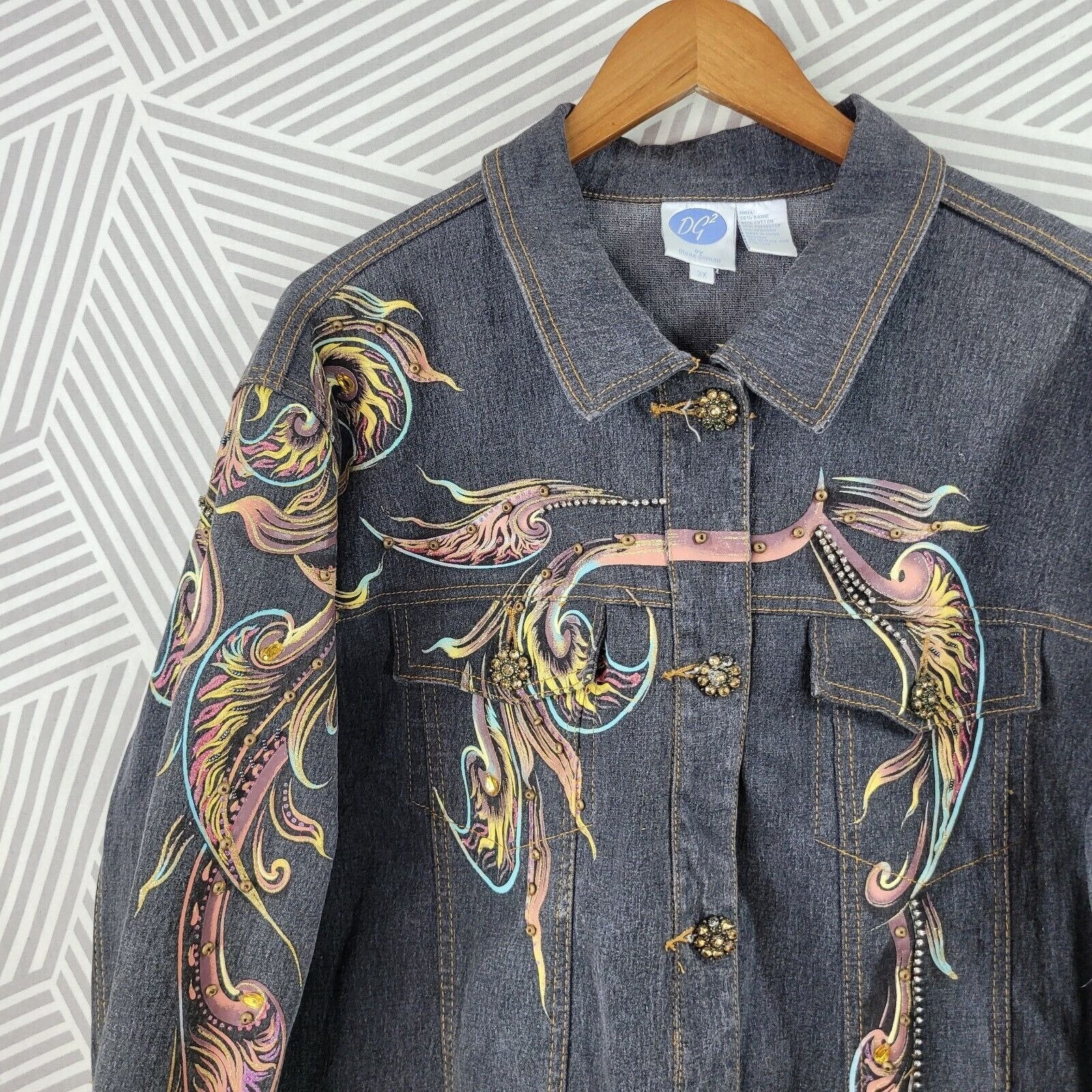 Vintage Plus Size 3x 22/24 Dark Denim Jacket Coat Embellished Studded Bling by Diane Gilman - Image 5