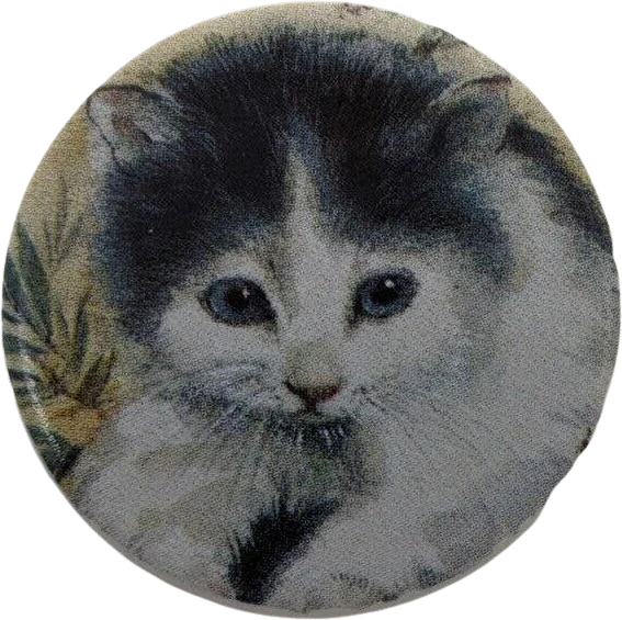 Vintage Porcelain Cat Face Pin Brooch Porcelain Kitty Cat Blue Eyes NWT