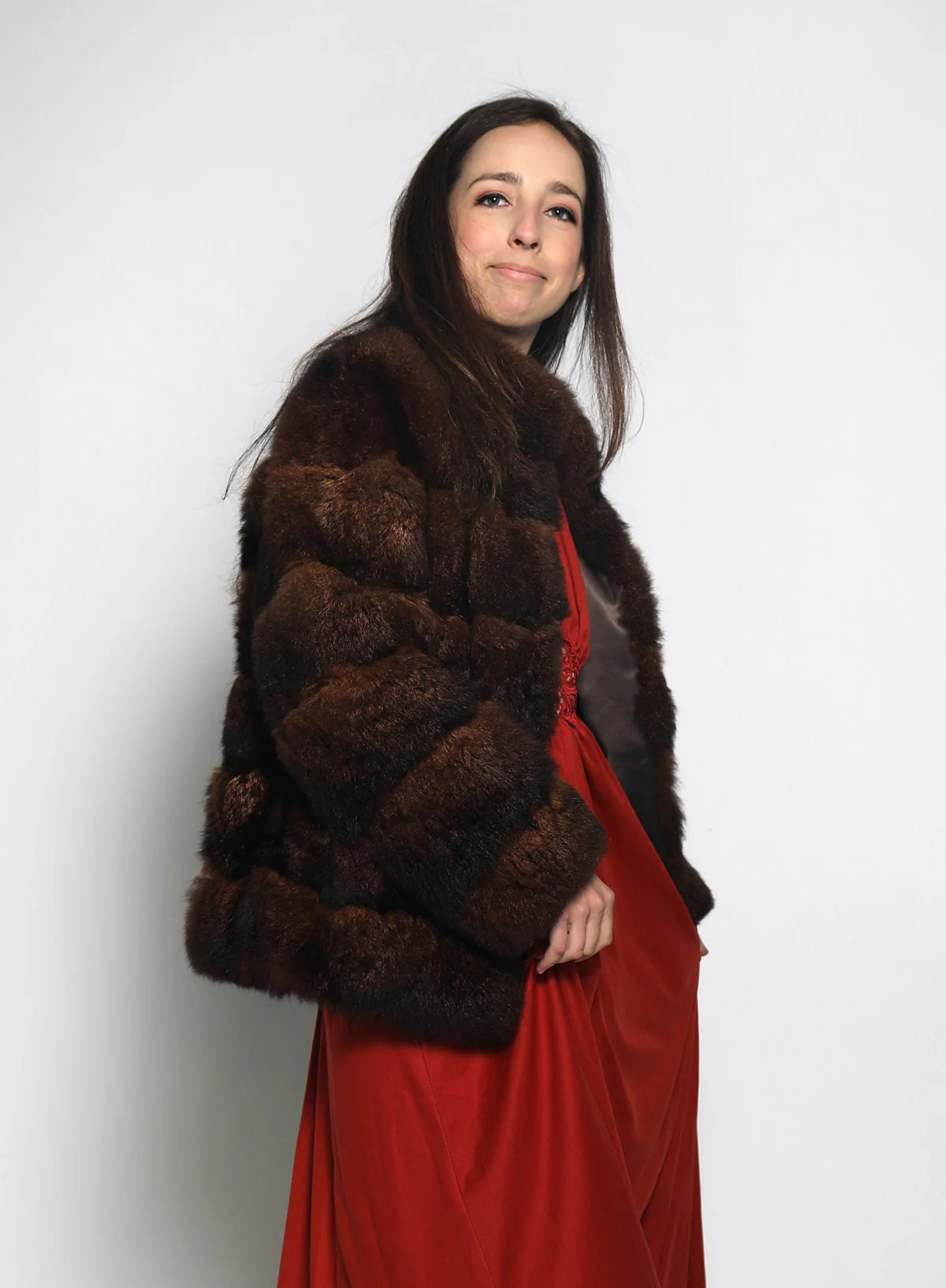 Vintage Possum Fur Coat Chubby Jacket by Irene Sargent 70s Glam Formal Evening Wear Short Large by Irene Sargent - Image 5