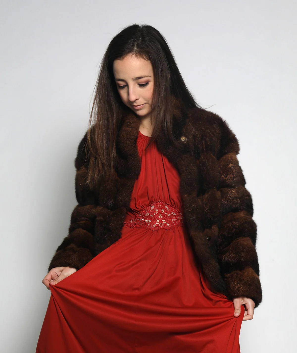 Vintage Possum Fur Coat Chubby Jacket by Irene Sargent 70s Glam Formal Evening Wear Short Large by Irene Sargent - Image 6