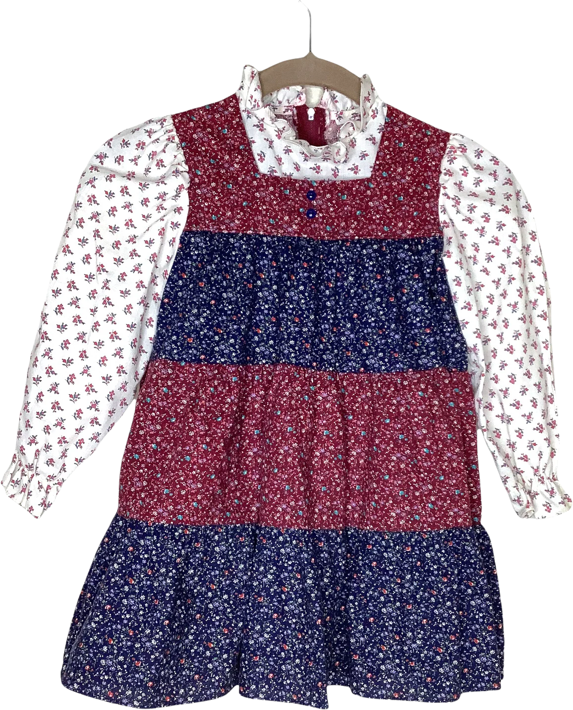 Vintage Prairie Dress 70s 80s Floral Faux Pinafore Handmade? Calico 4t? 5t? Girl