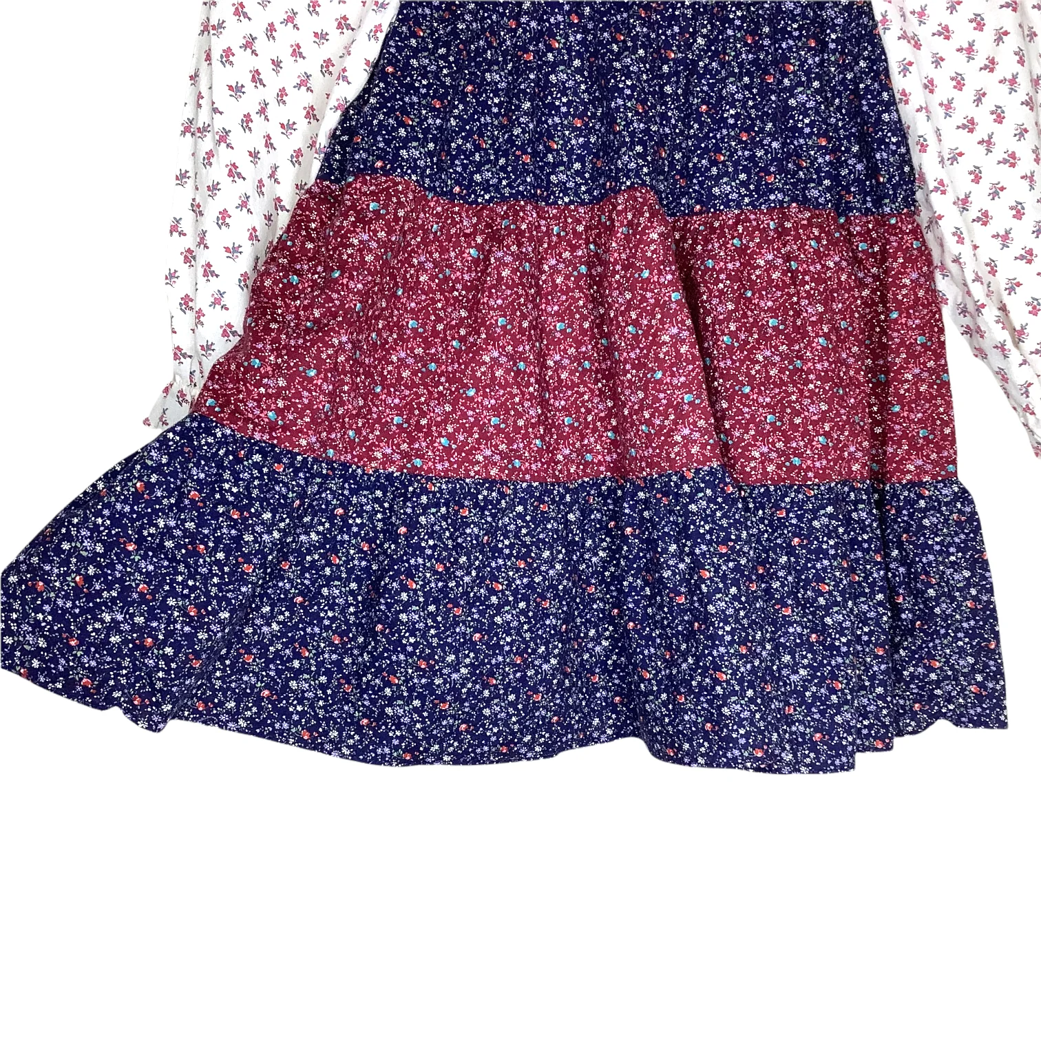 Vintage Prairie Dress 70s 80s Floral Faux Pinafore Handmade? Calico 4t? 5t? Girl - Image 3