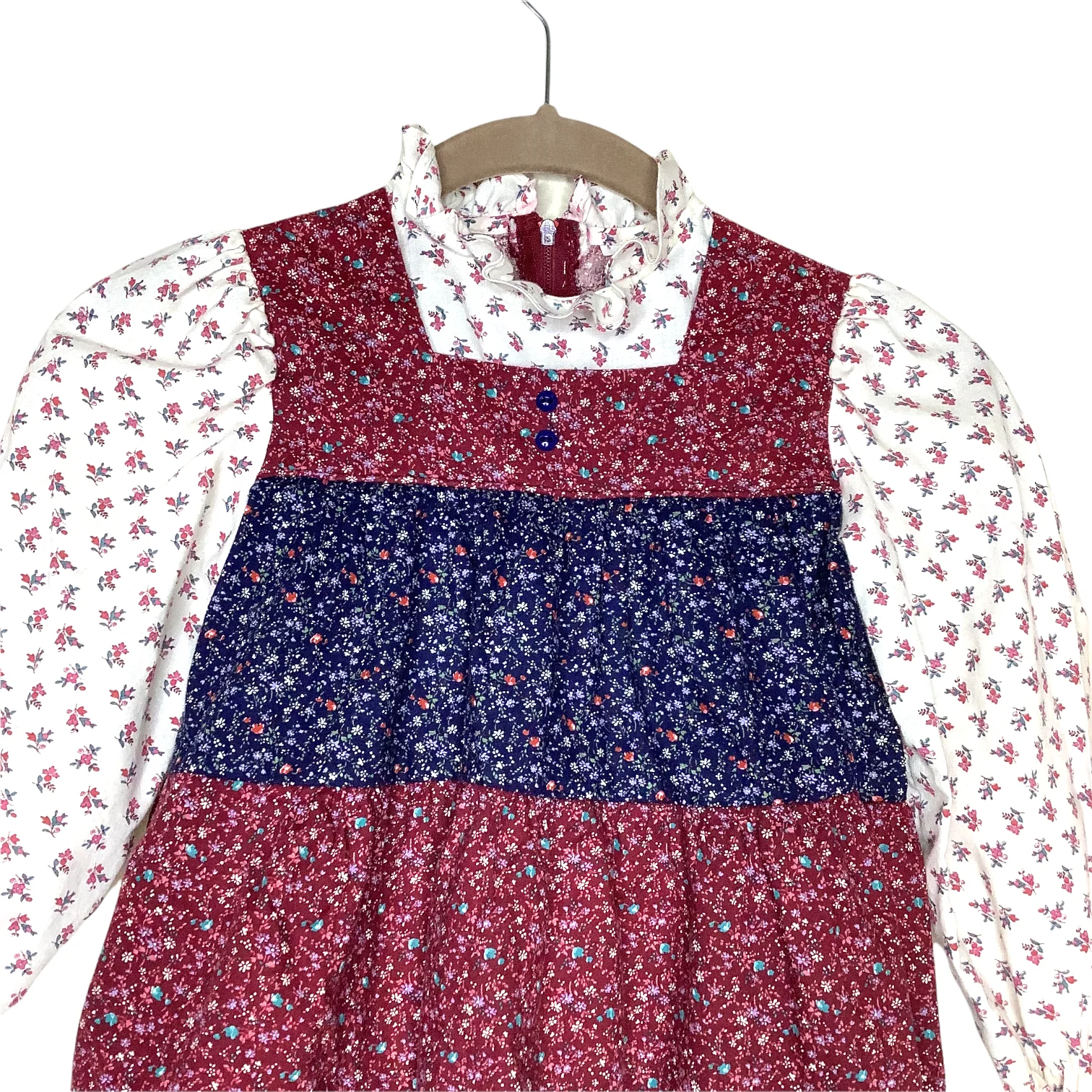 Vintage Prairie Dress 70s 80s Floral Faux Pinafore Handmade? Calico 4t? 5t? Girl - Image 6