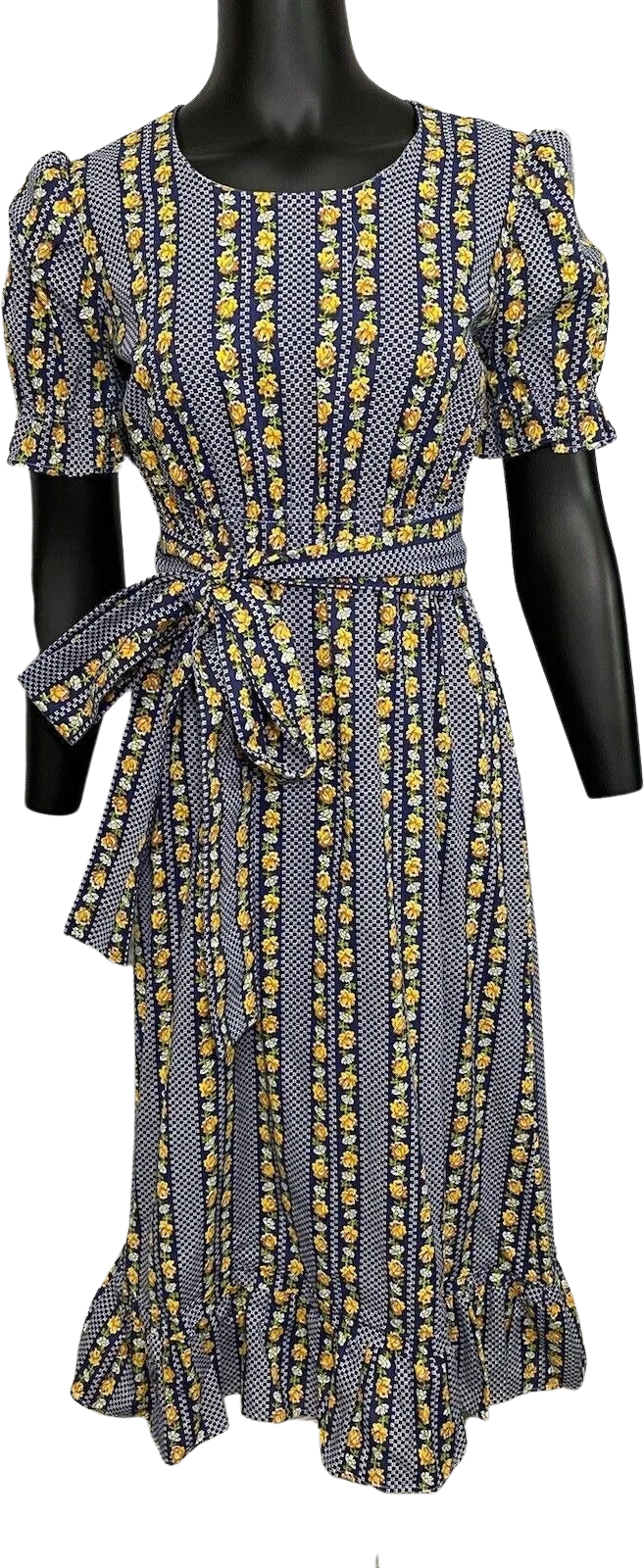 Vintage Prairie Handmade 70s Dress Belted Cottage Floral M/l Midi Modest