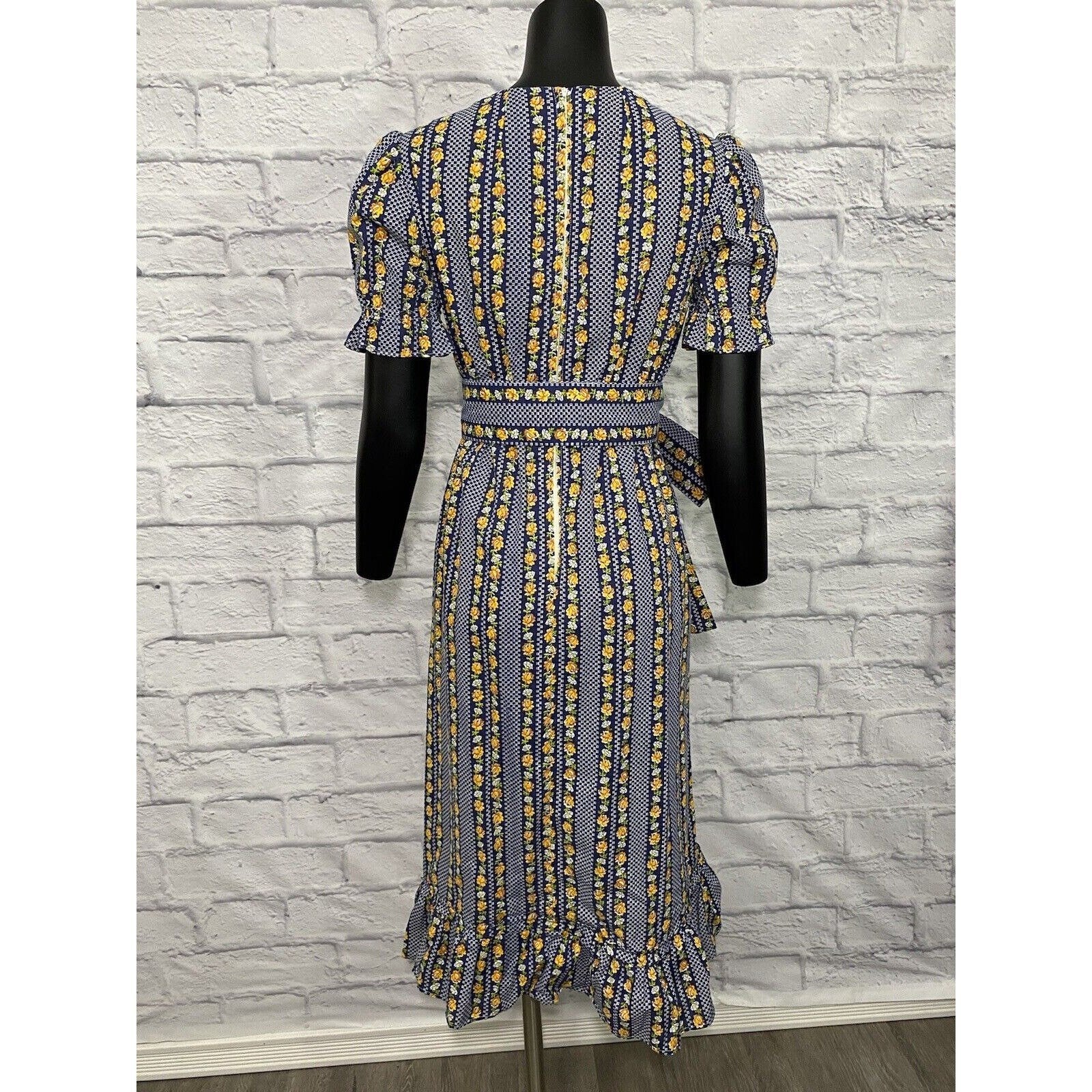 Vintage Prairie Handmade 70s Dress Belted Cottage Floral M/l Midi Modest - Image 2
