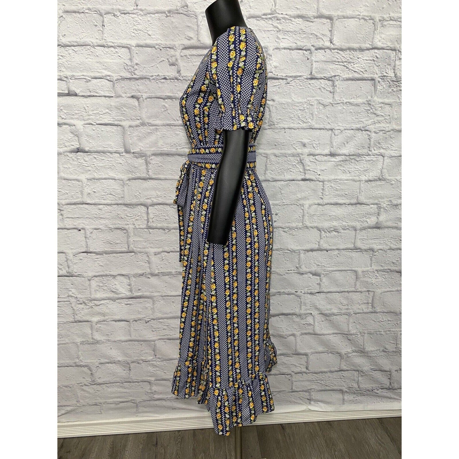 Vintage Prairie Handmade 70s Dress Belted Cottage Floral M/l Midi Modest - Image 5