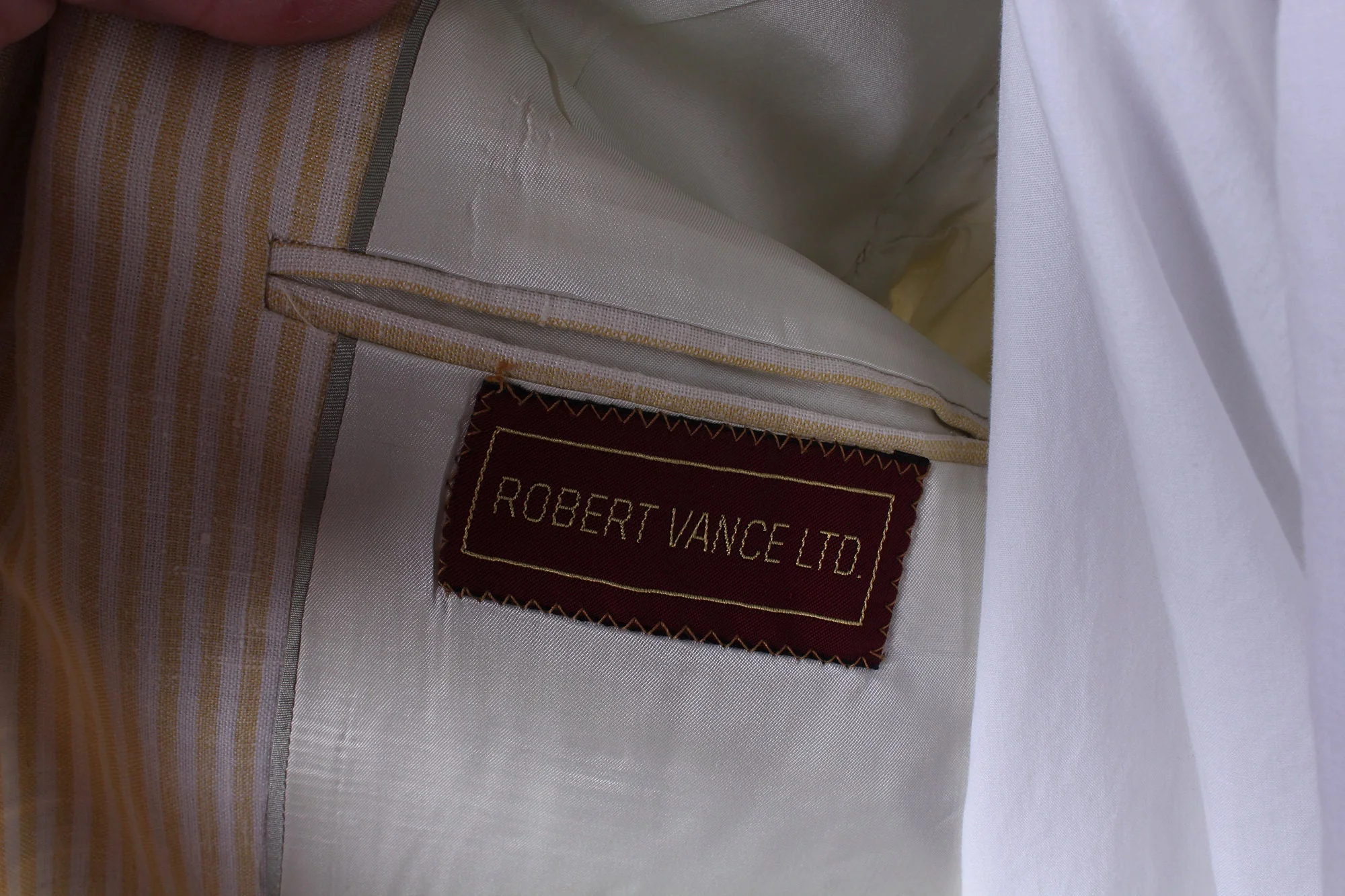 Vintage Preppy Yellow White Striped Linen Men's Summer Blazer Single Robert Vance Ltd Brand by Robert Vance Ltd - Image 2