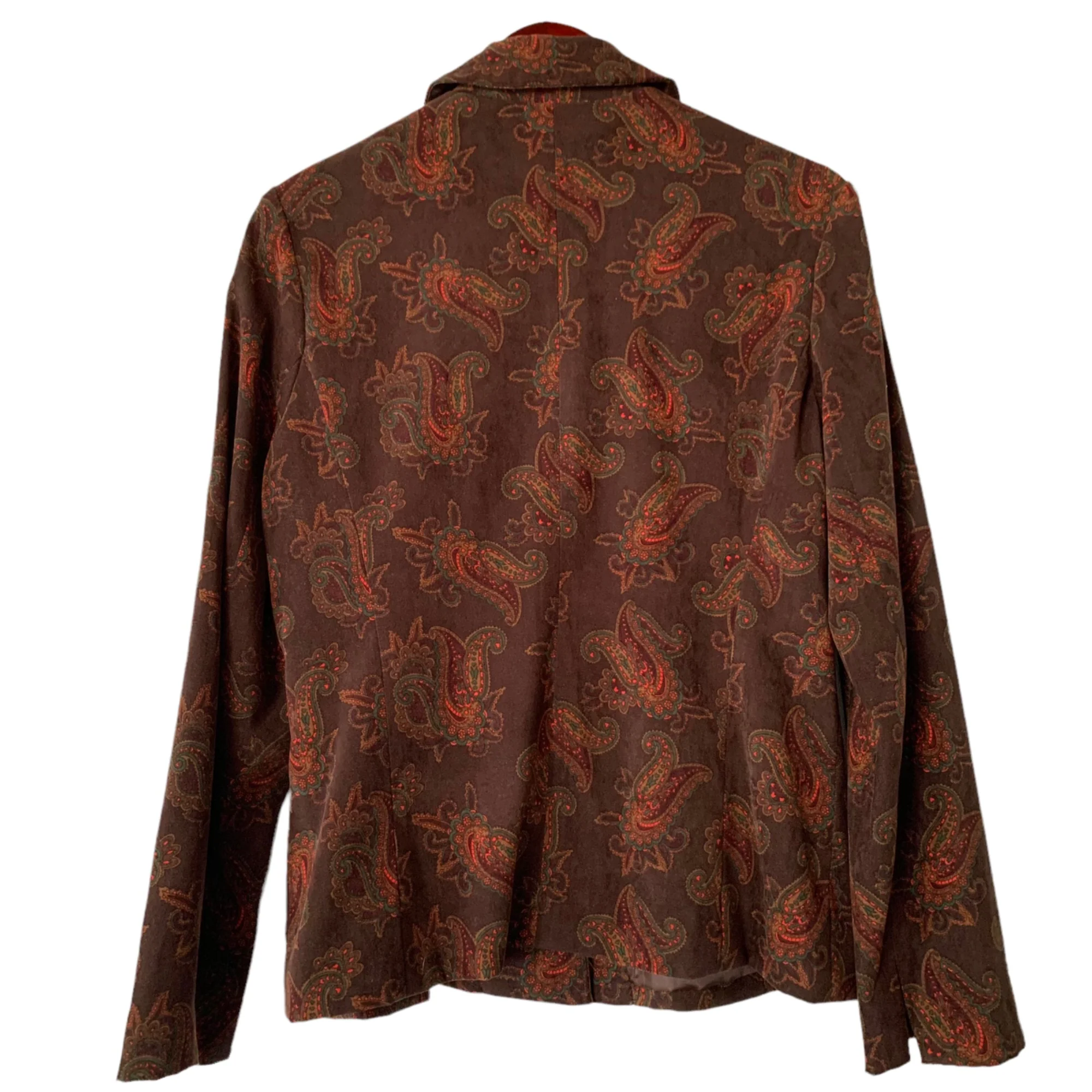 Vintage Print Velvet Blazer 12 Brown Print Career Academia Paisley by Harve Benard - Image 2