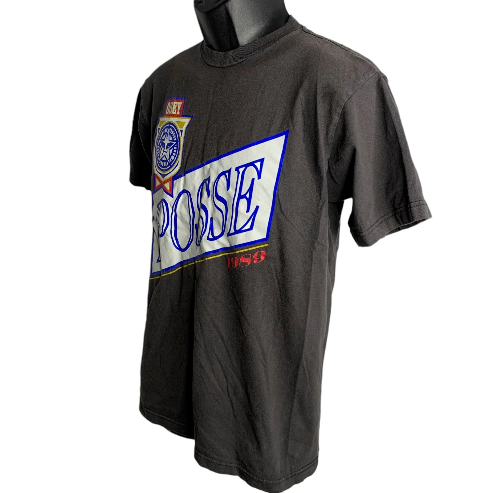 Vintage Propaganda Posse T-Shirt M Gray Crewneck Short Sleeves Graphic by Obey - Image 4
