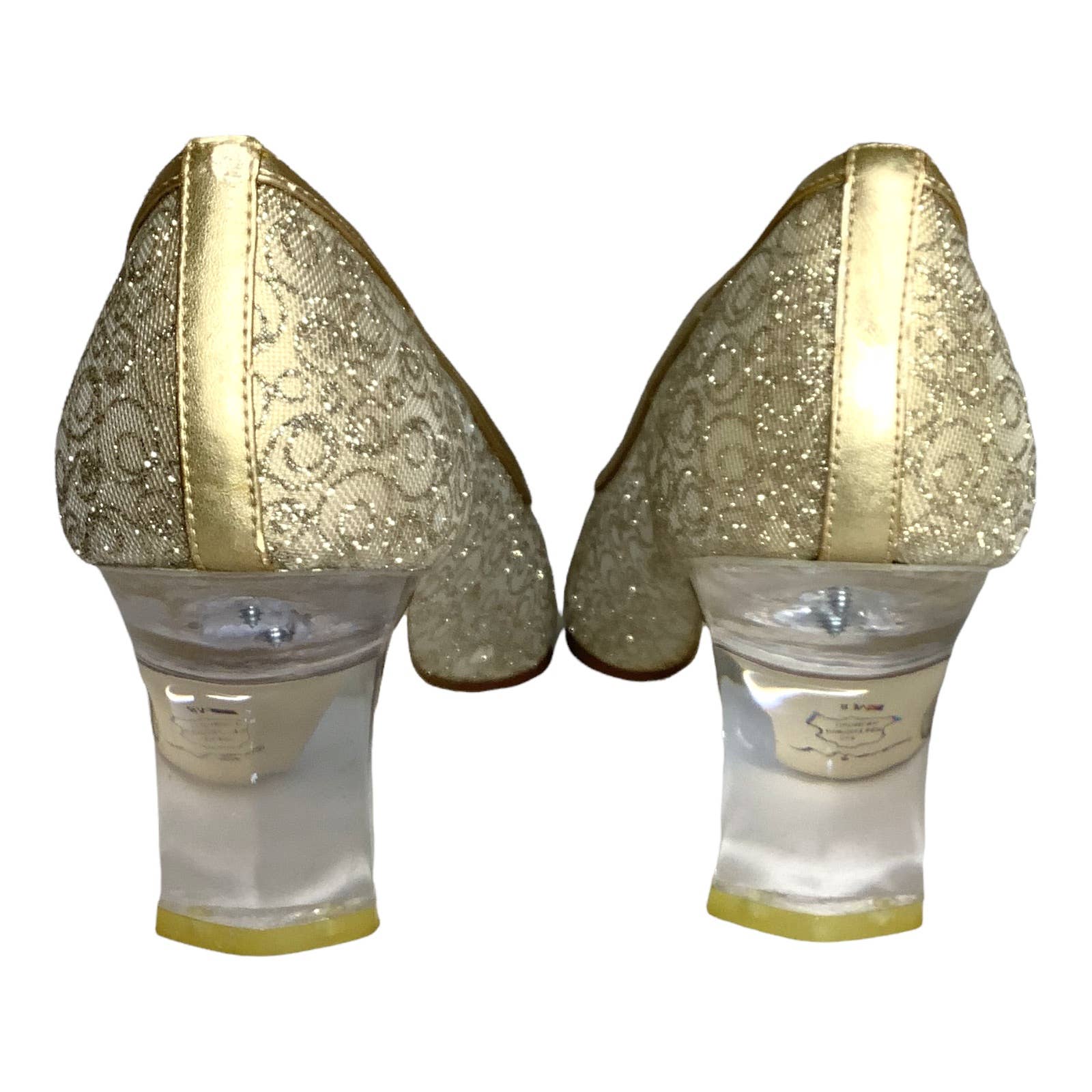Vintage Pumps 8 M Semi Sheer Cream Gold Weave Clear Block Heel Wedding Prom by Nina - Image 2