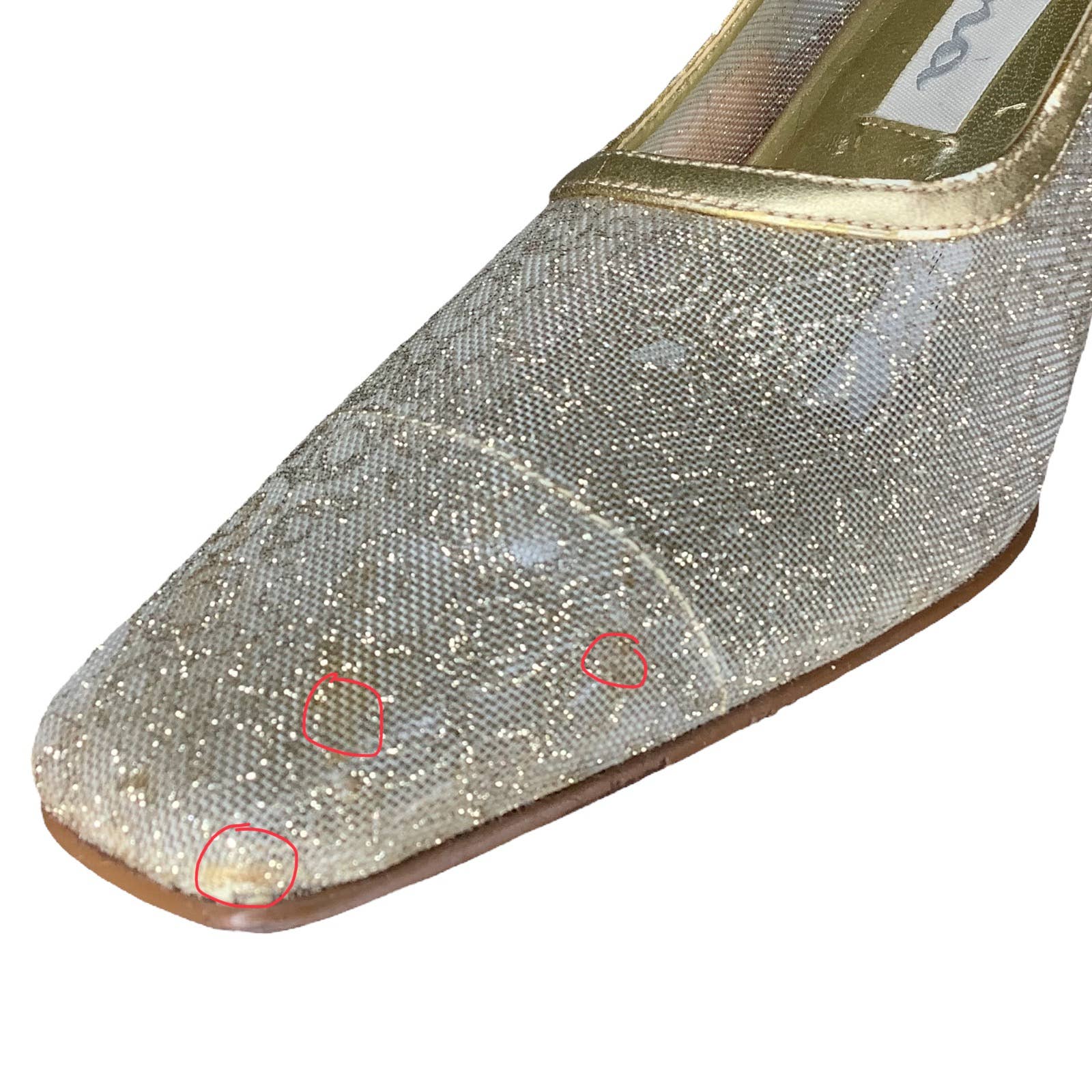 Vintage Pumps 8 M Semi Sheer Cream Gold Weave Clear Block Heel Wedding Prom by Nina - Image 3