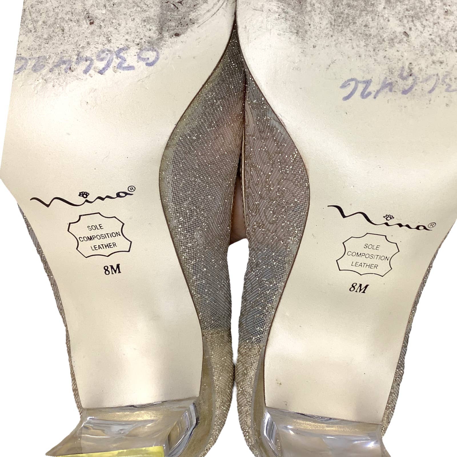 Vintage Pumps 8 M Semi Sheer Cream Gold Weave Clear Block Heel Wedding Prom by Nina - Image 8