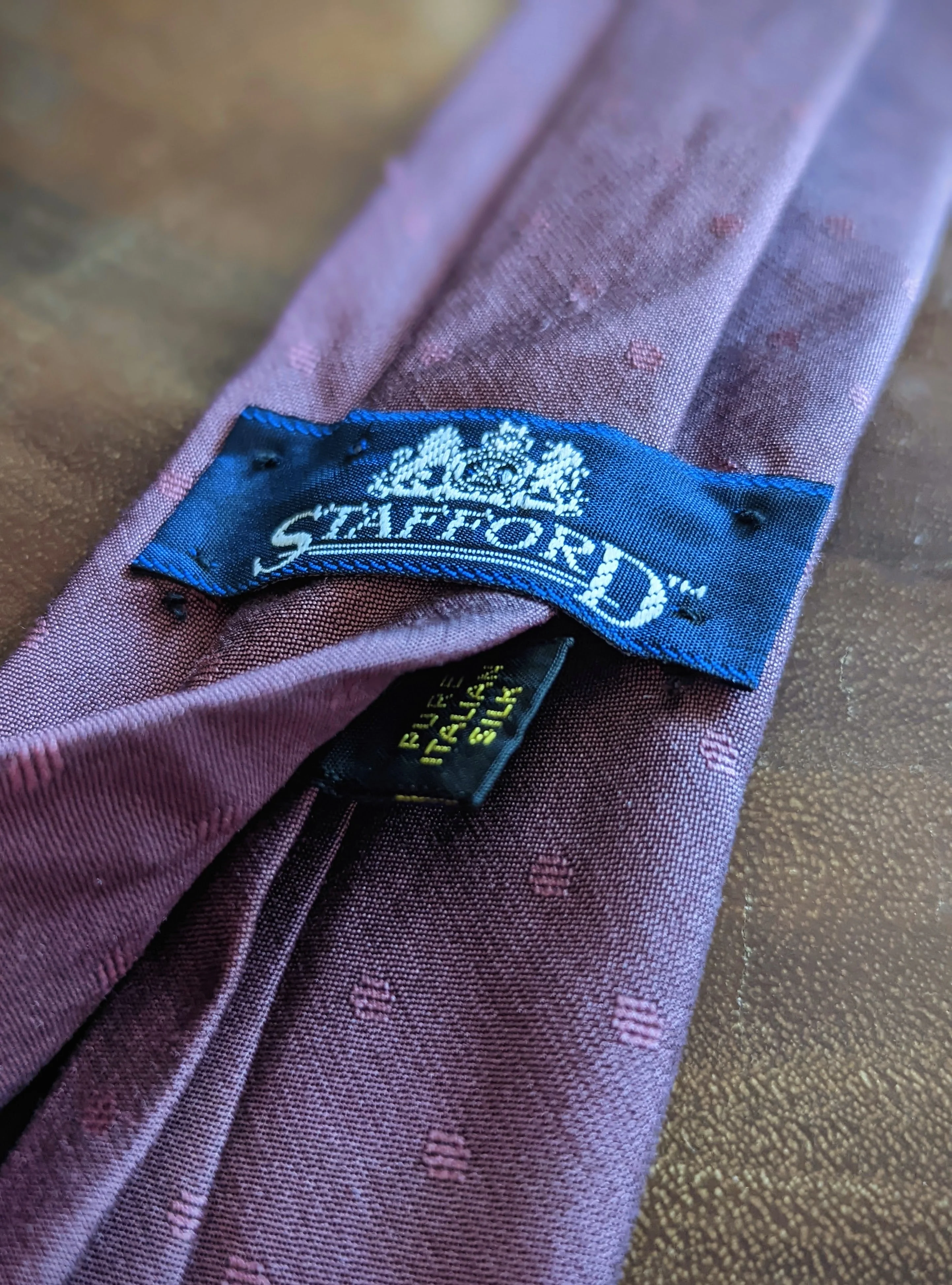 Vintage Pure Italian 100% Silk In Maroon Red with Jacquard Spotted Pattern by Stafford - Image 3