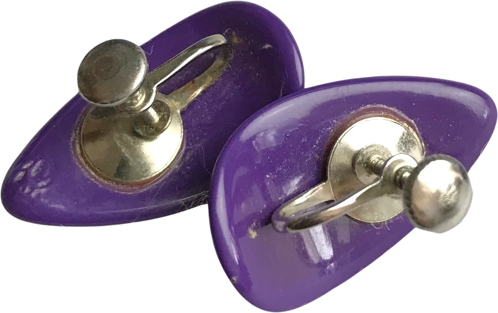 Vintage Purple Plastic Screw Back Earrings - Image 2