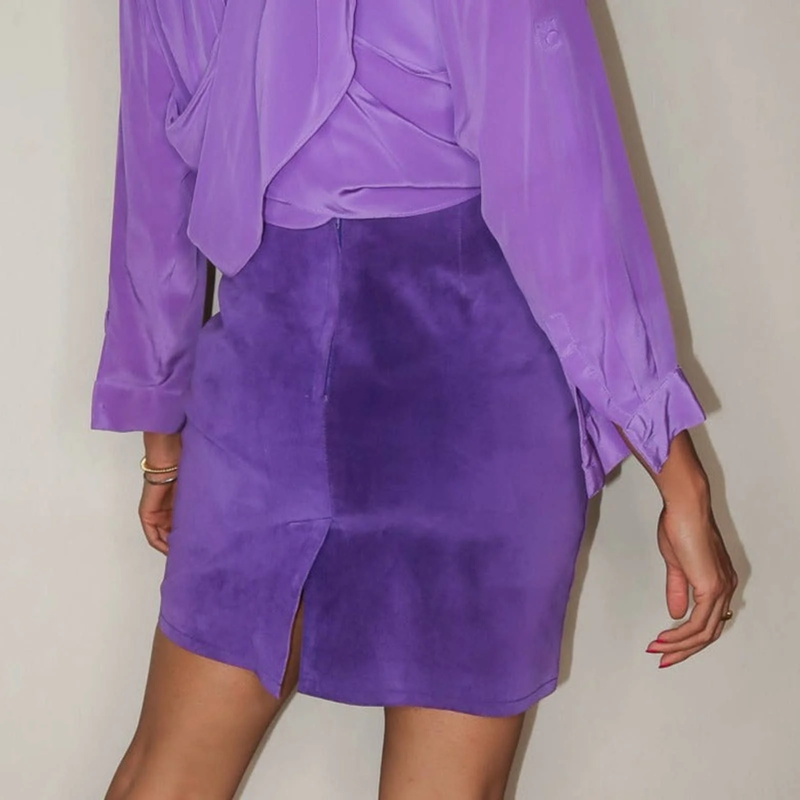 Vintage Purple Suede Leather A-Line Skirt by Global Identity G-III - Image 3