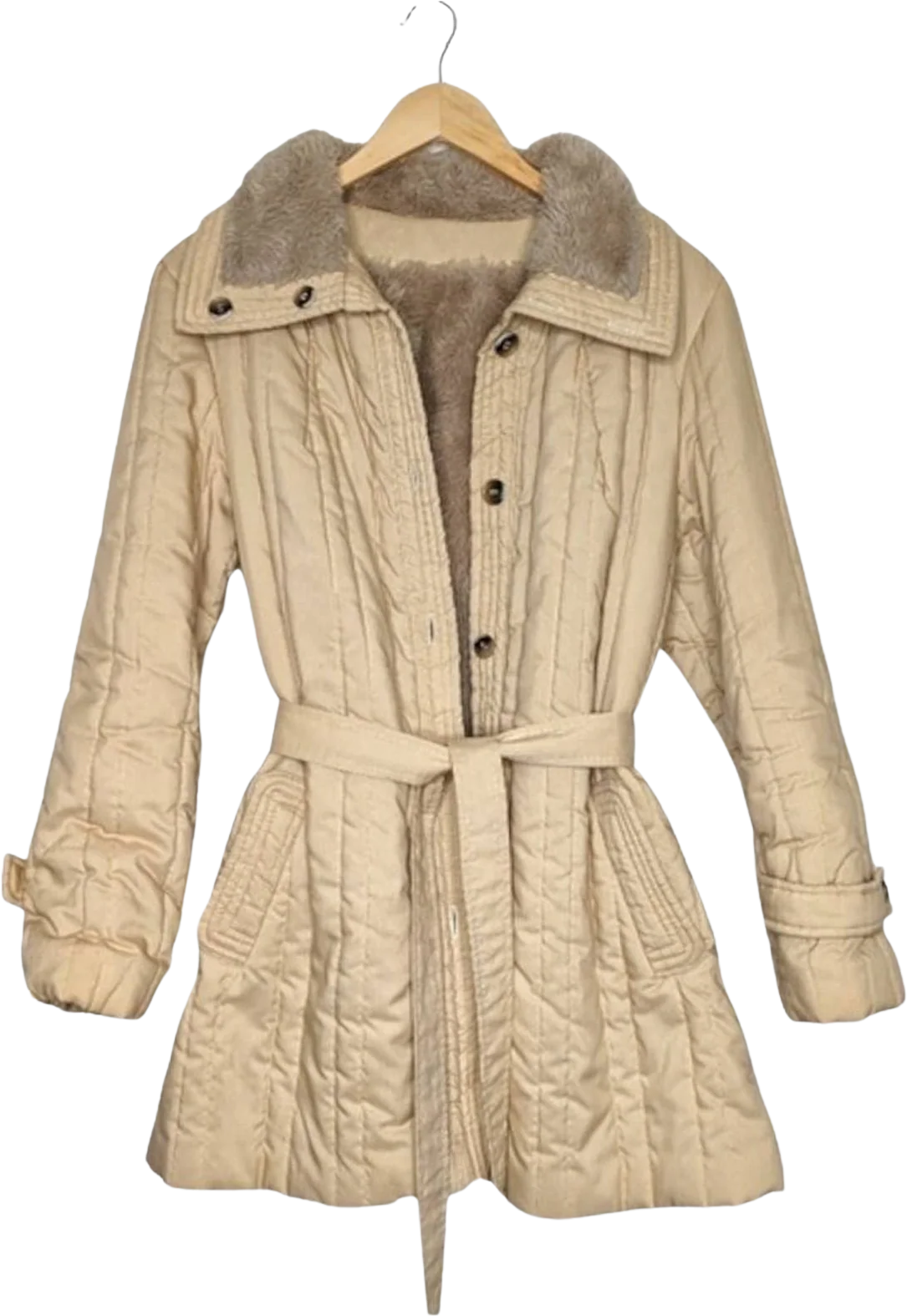 Vintage Quilted Sherpa Lined Jacket Khaki Neutral by Channel