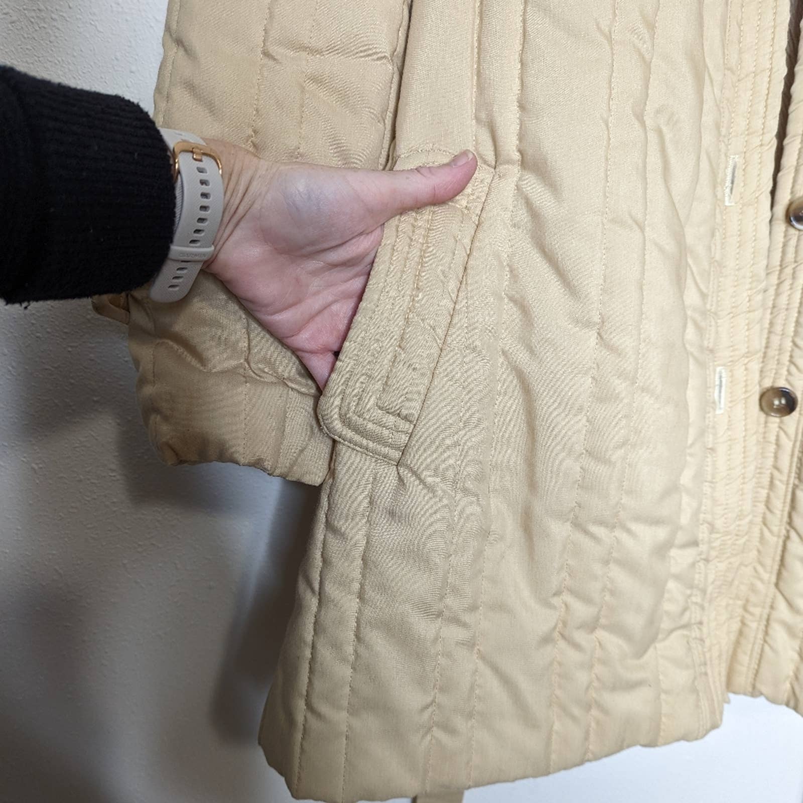 Vintage Quilted Sherpa Lined Jacket Khaki Neutral by Channel - Image 10
