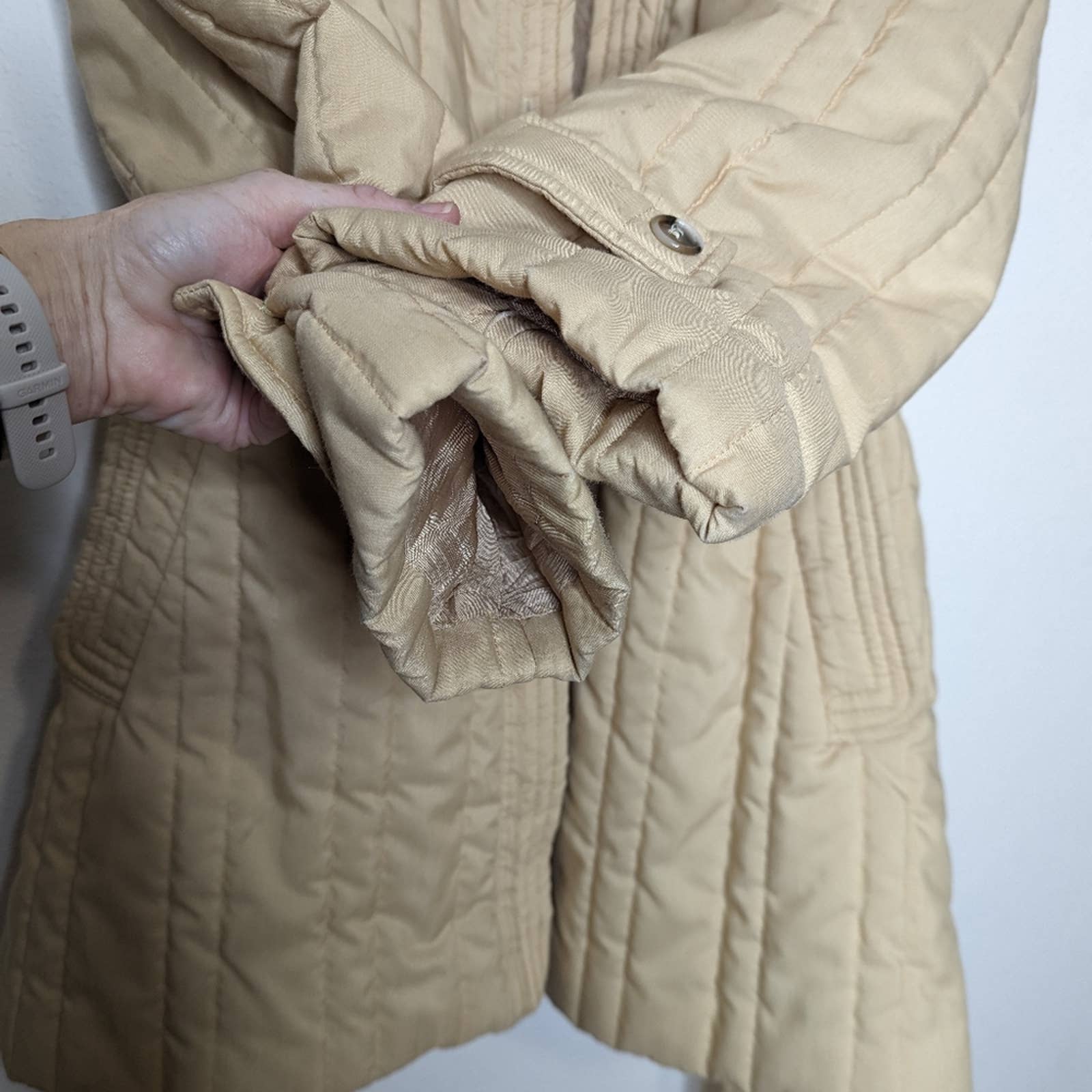 Vintage Quilted Sherpa Lined Jacket Khaki Neutral by Channel - Image 11