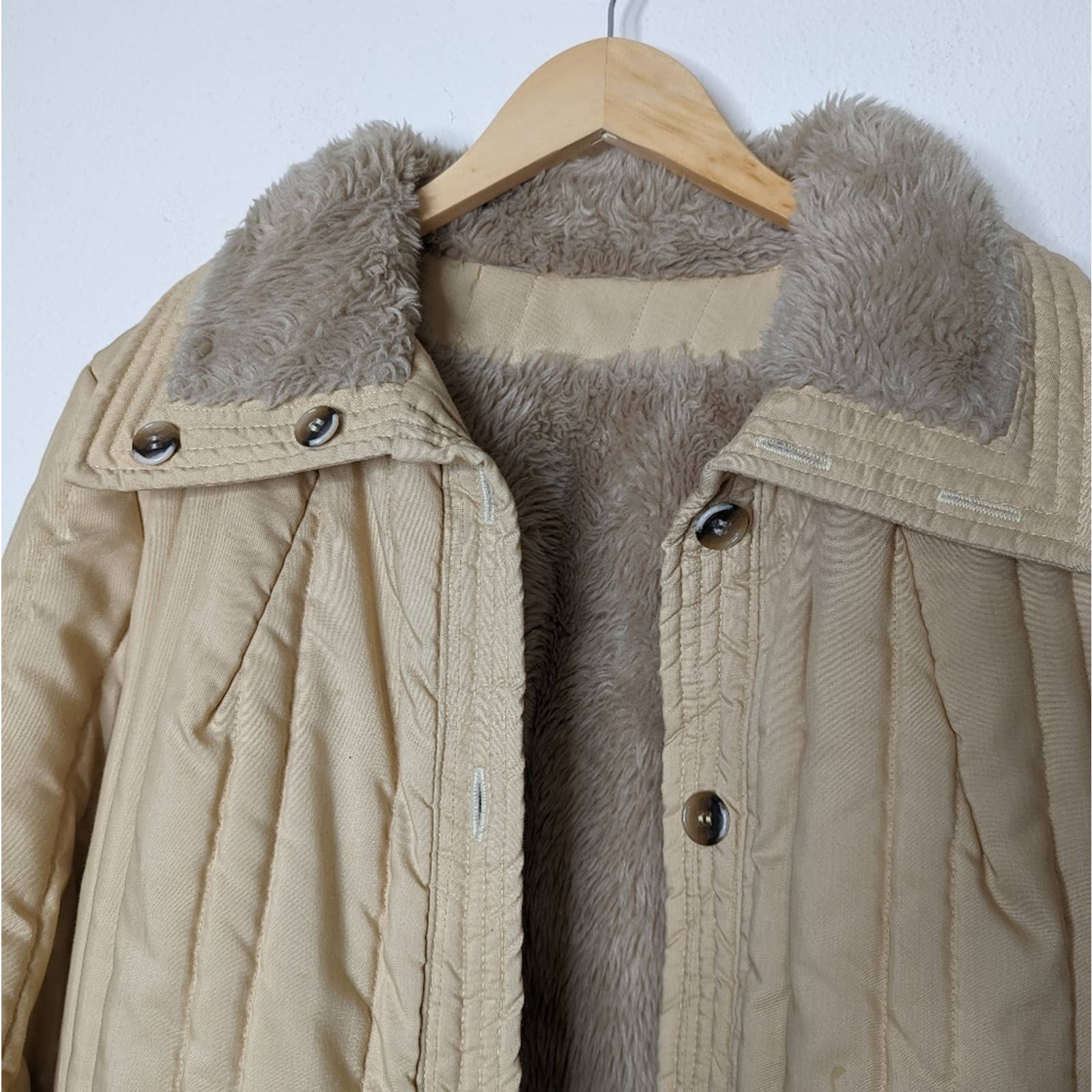 Vintage Quilted Sherpa Lined Jacket Khaki Neutral by Channel - Image 6