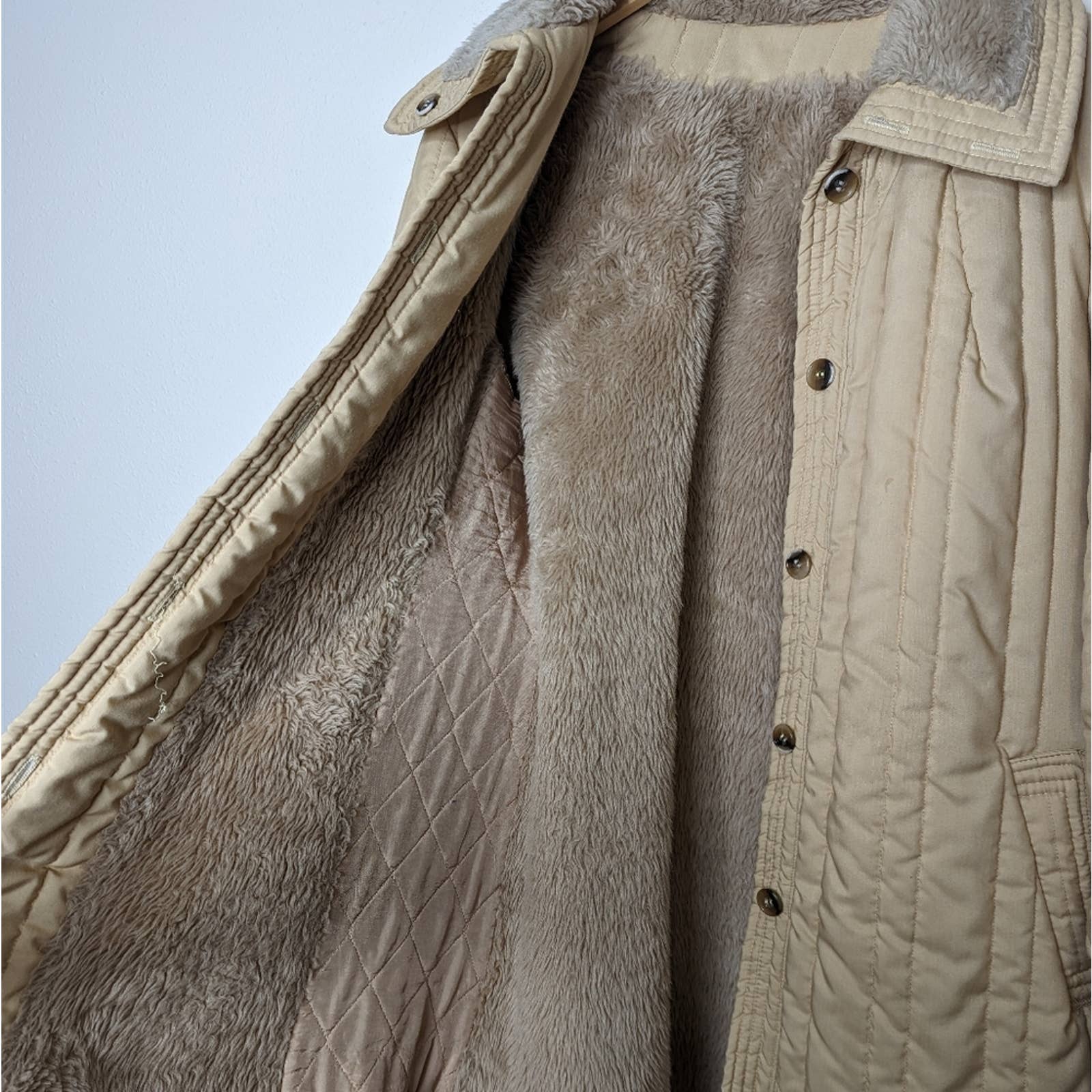 Vintage Quilted Sherpa Lined Jacket Khaki Neutral by Channel - Image 7