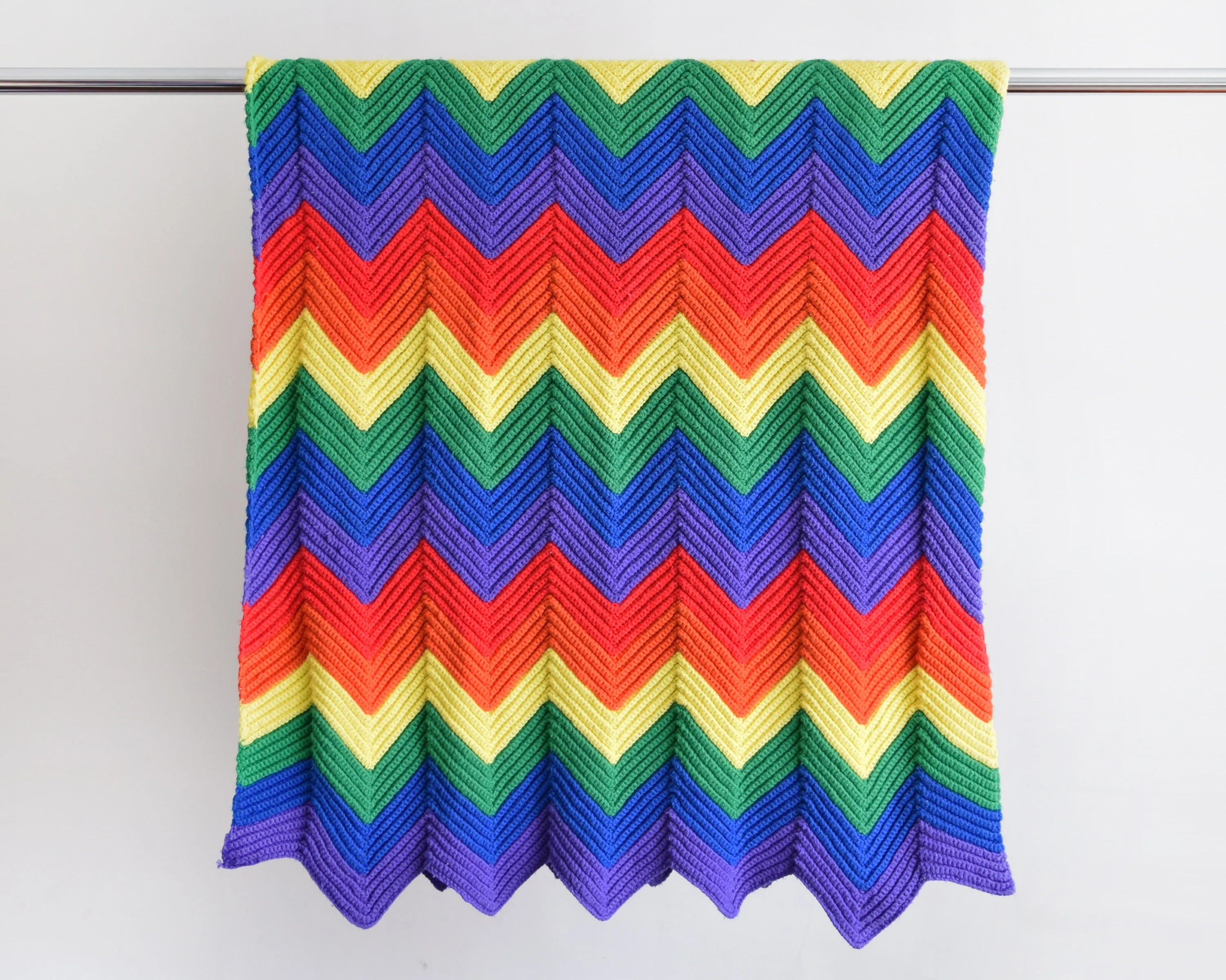 Vintage Rainbow Blanket 70s Rainbow Chevron Throw Blanket, Retro 70s Afghan Crochet Ripple Zig Zag Blanket - Image 3