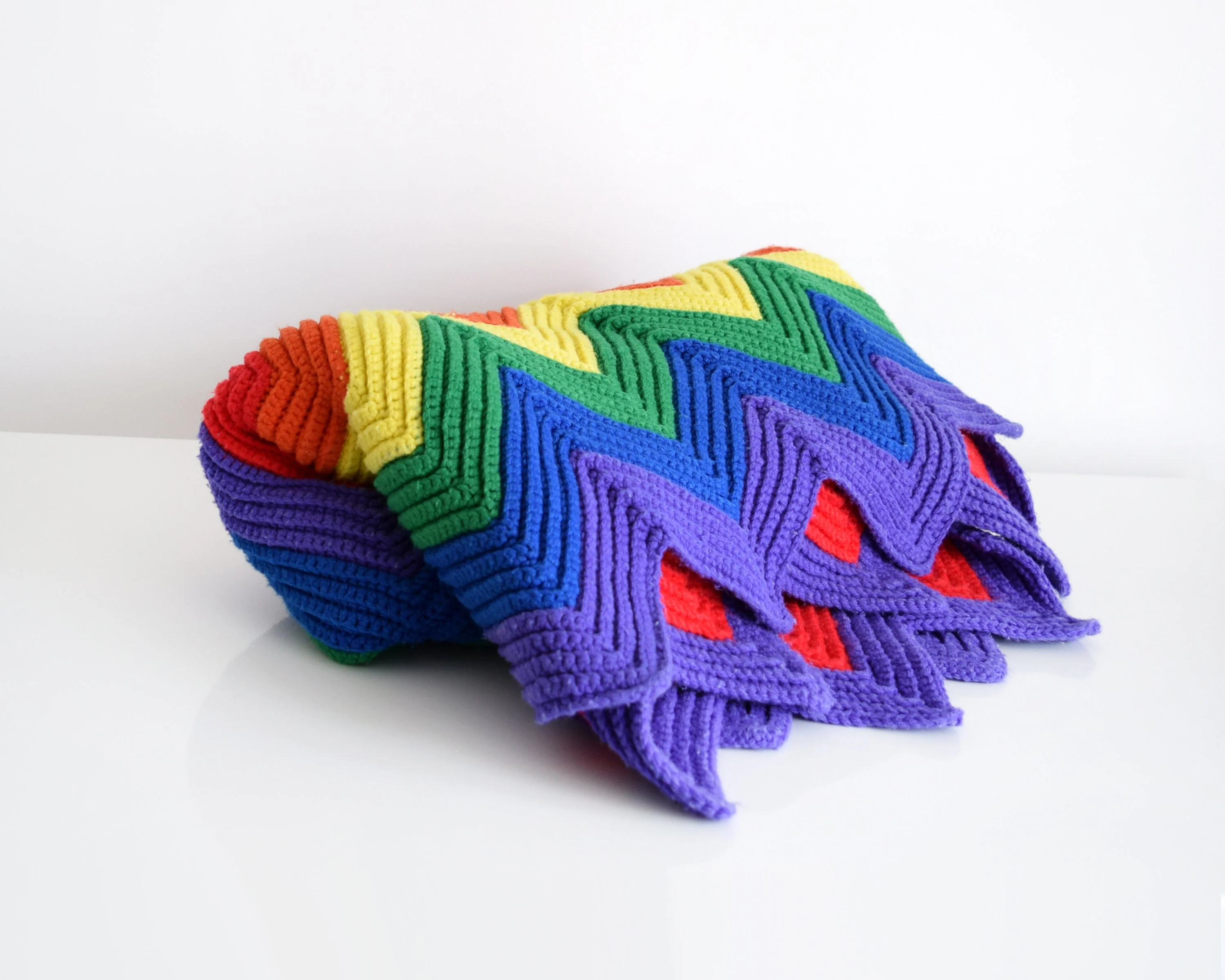 Vintage Rainbow Blanket 70s Rainbow Chevron Throw Blanket, Retro 70s Afghan Crochet Ripple Zig Zag Blanket - Image 5