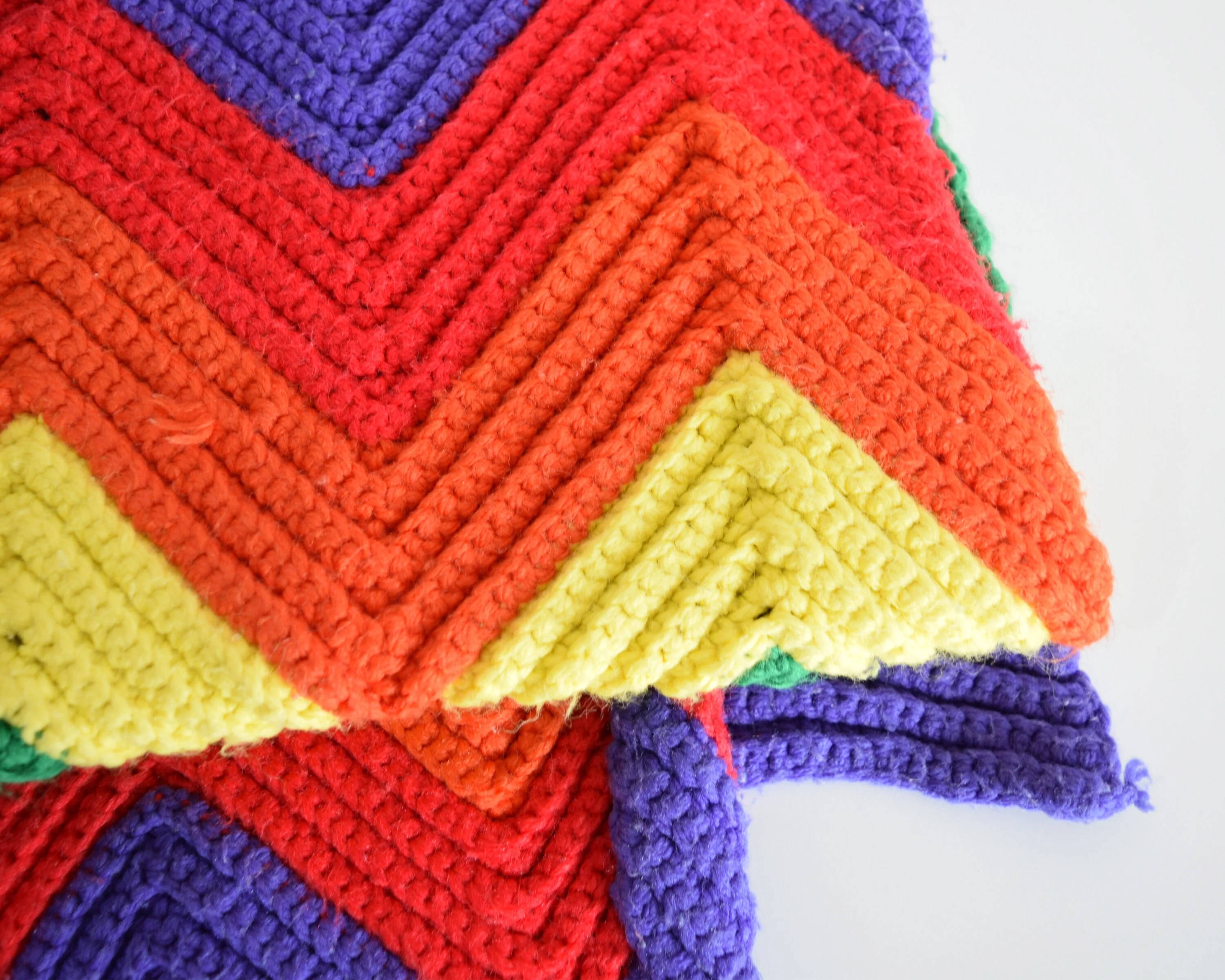 Vintage Rainbow Blanket 70s Rainbow Chevron Throw Blanket, Retro 70s Afghan Crochet Ripple Zig Zag Blanket - Image 8