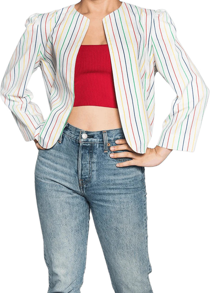 Vintage Rainbow Striped Crop Jacket - 70s 80s Carnival Pin Striped Cropped Coat - Small
