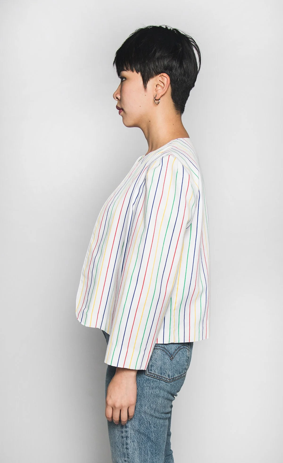 Vintage Rainbow Striped Crop Jacket - 70s 80s Carnival Pin Striped Cropped Coat - Small - Image 4