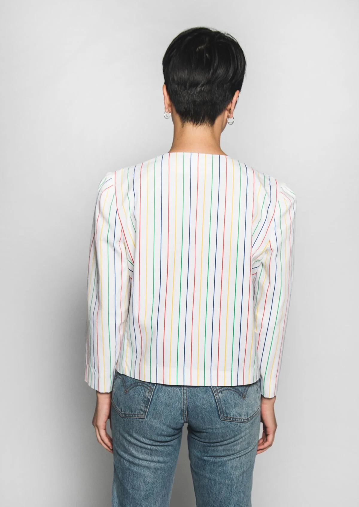 Vintage Rainbow Striped Crop Jacket - 70s 80s Carnival Pin Striped Cropped Coat - Small - Image 5