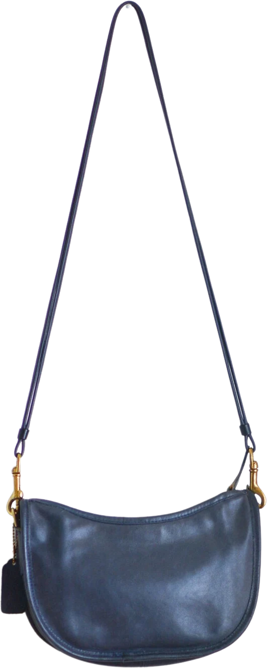 Vintage Rare Leather Bag Blue Navy Shoulder Bag Satchel Small by Coach