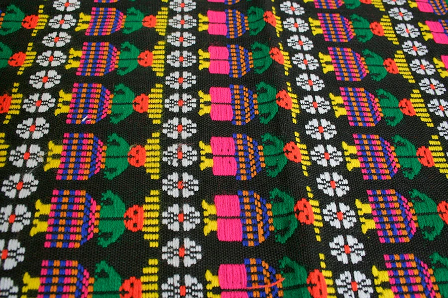 Vintage Rectangle Neon Vibrant Folk People Fabric Wall Hanging Flower 60s 70s - Image 2