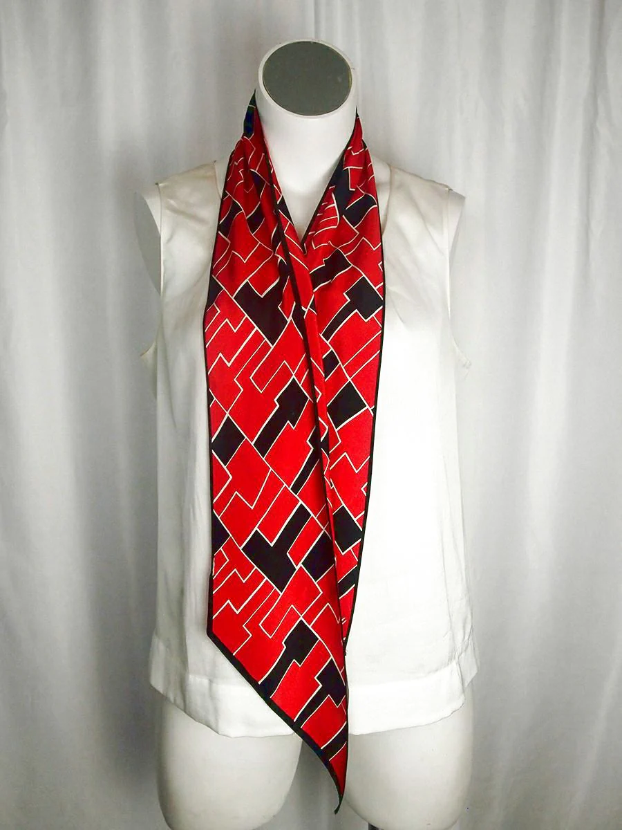 Vintage Red and Black Silk Geometric Neck-Tie Scarf by Vera Neumann - Image 2