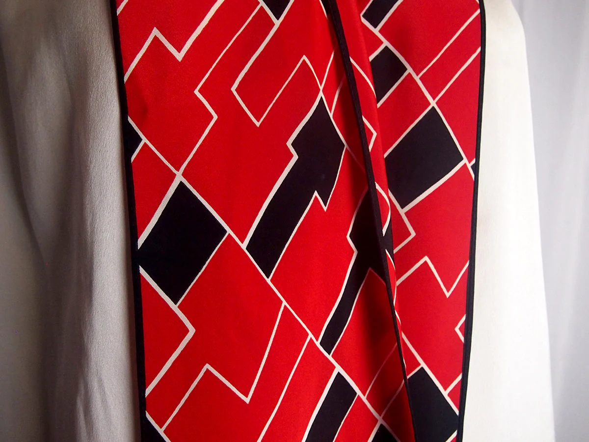 Vintage Red and Black Silk Geometric Neck-Tie Scarf by Vera Neumann - Image 3