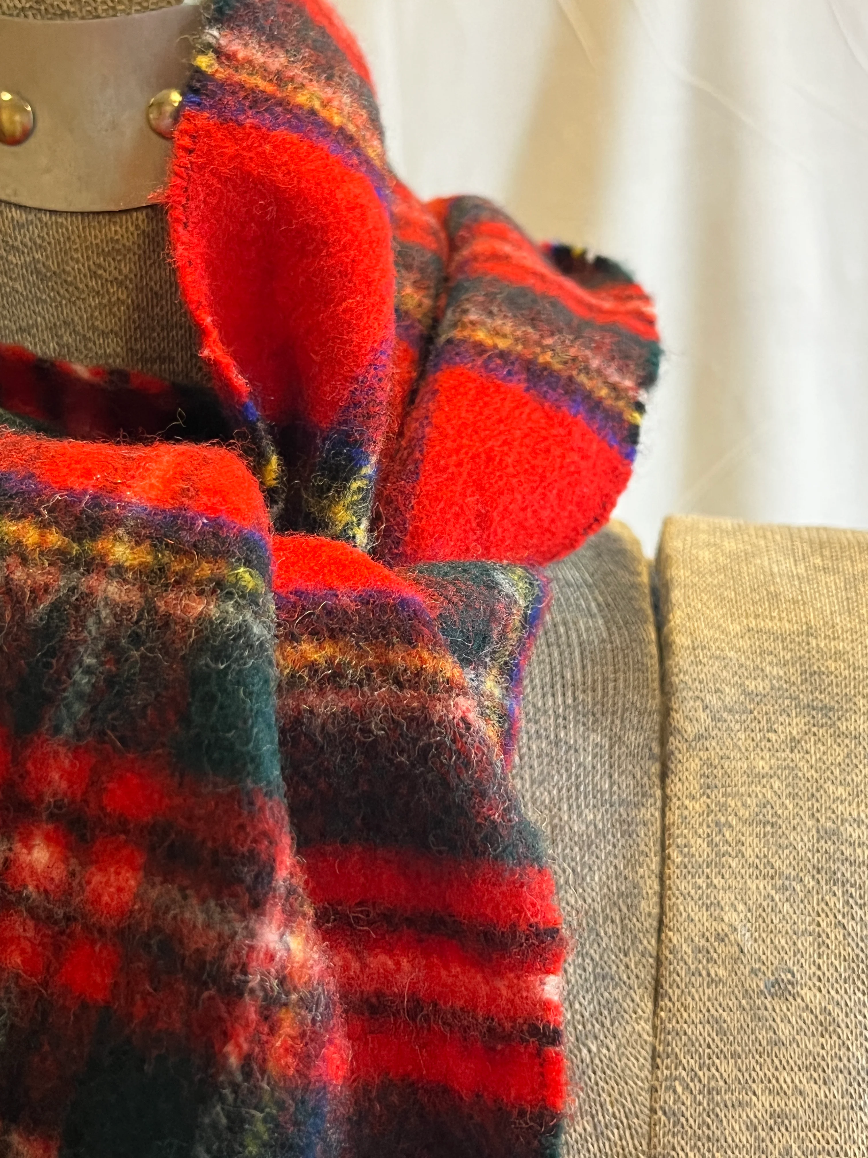 Vintage Red And Green Lambs Wool Tartan Scarf By L. L. Bean Made In England - Image 3