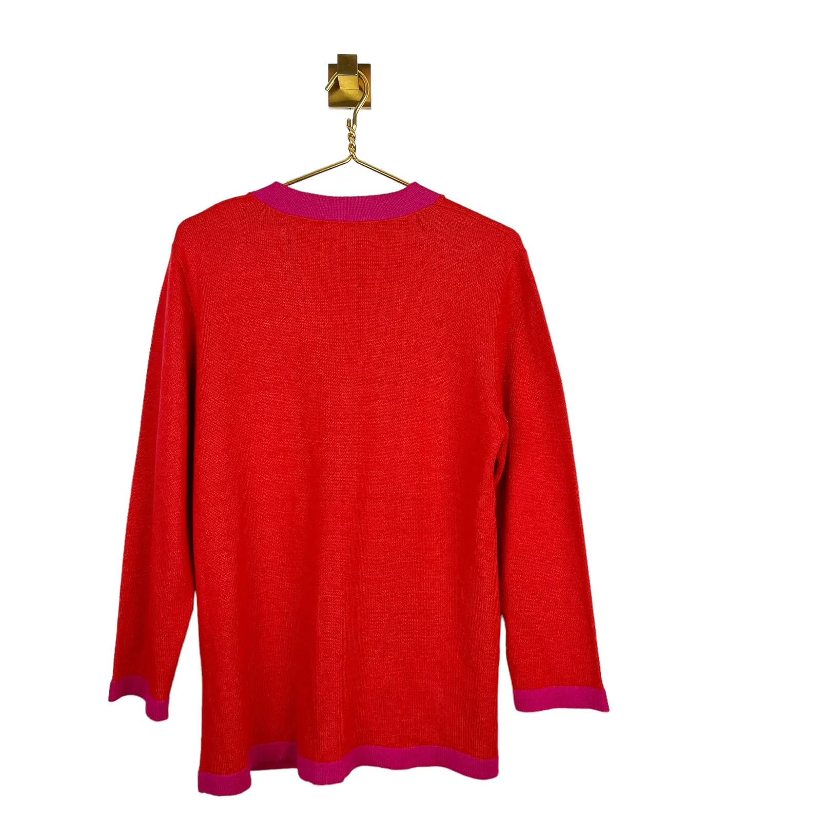Vintage Red and Pink Cardigan Sweater Gold Tone Buttons V-Neck by Ami Knits - Image 2