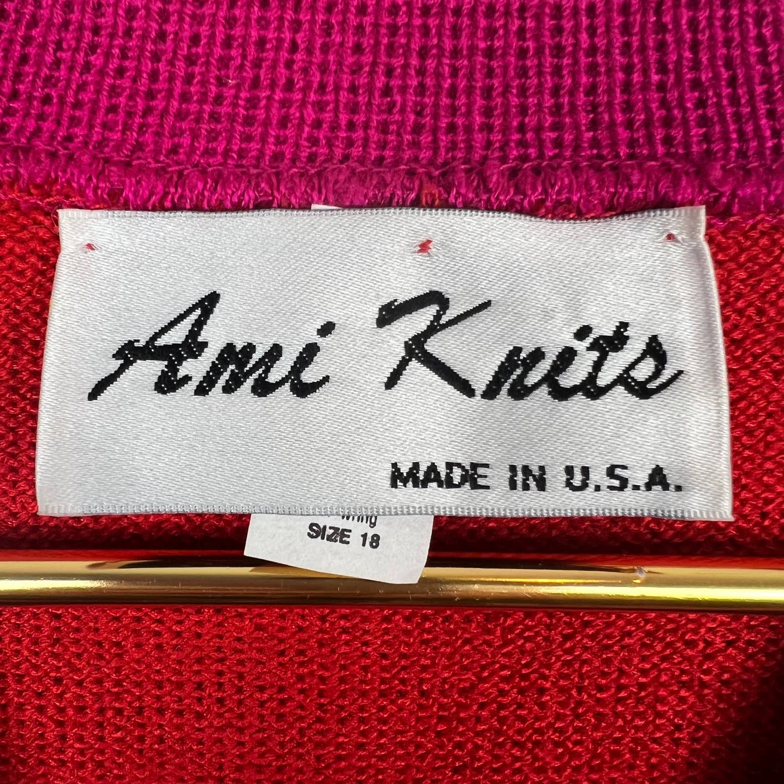 Vintage Red and Pink Cardigan Sweater Gold Tone Buttons V-Neck by Ami Knits - Image 4