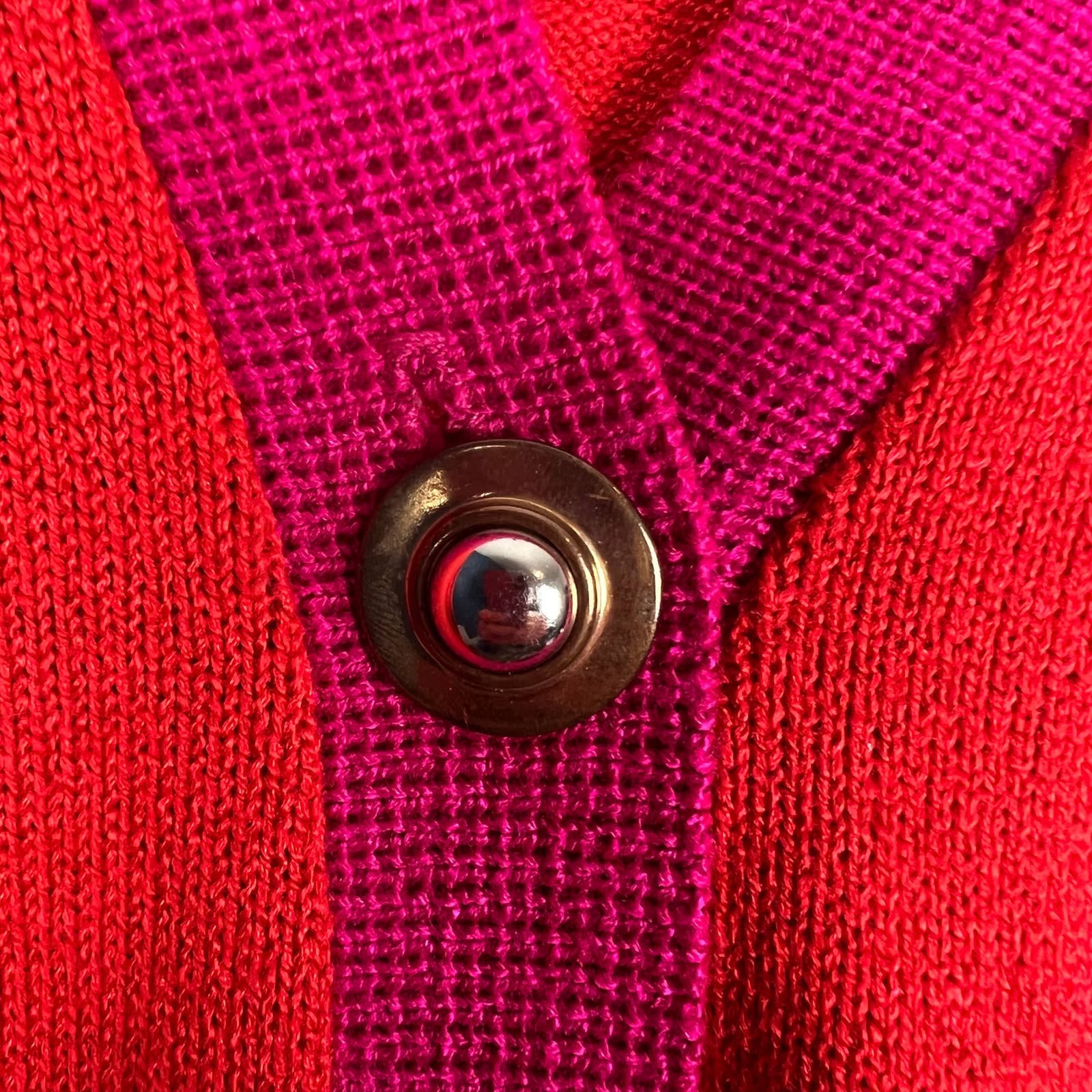 Vintage Red and Pink Cardigan Sweater Gold Tone Buttons V-Neck by Ami Knits - Image 5