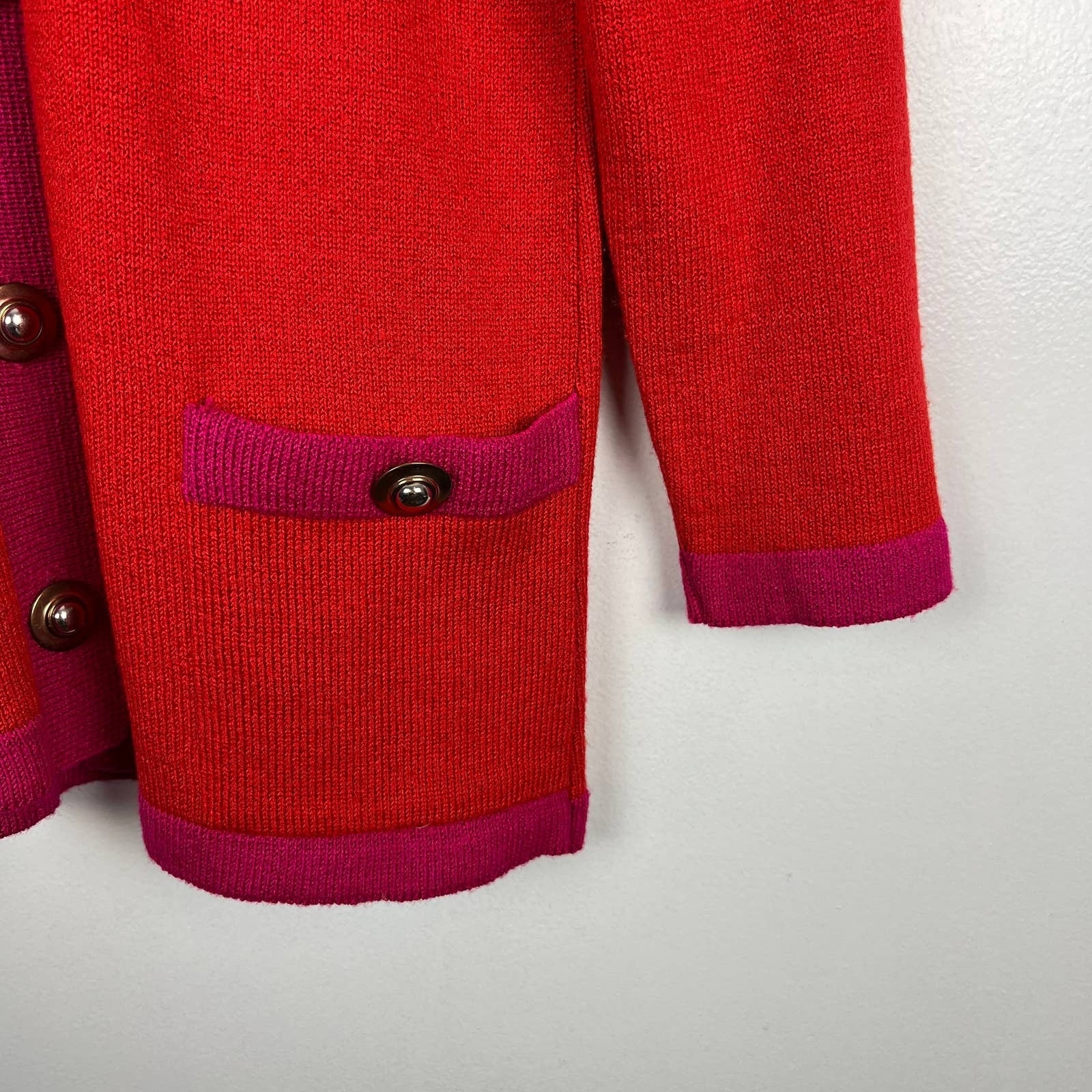 Vintage Red and Pink Cardigan Sweater Gold Tone Buttons V-Neck by Ami Knits - Image 7